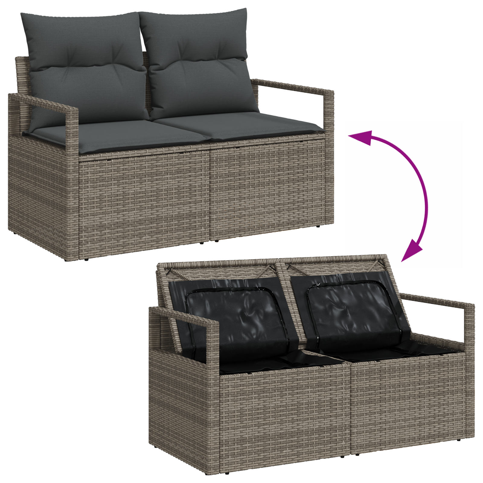Set de sofa de grădină  9 Piese cu perne Gri Ratan Poly Acacia [11]