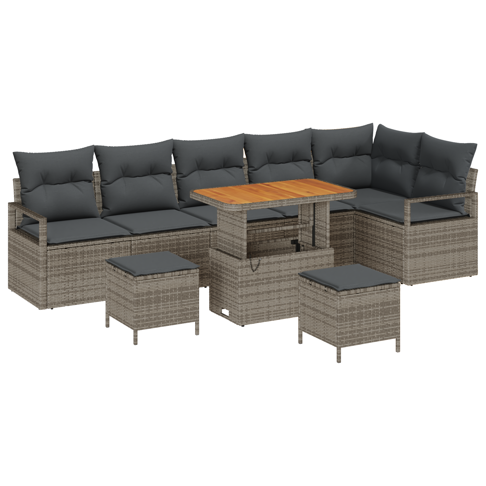 Set de sofa de grădină  9 Piese cu perne Gri Ratan Poly Acacia [1]