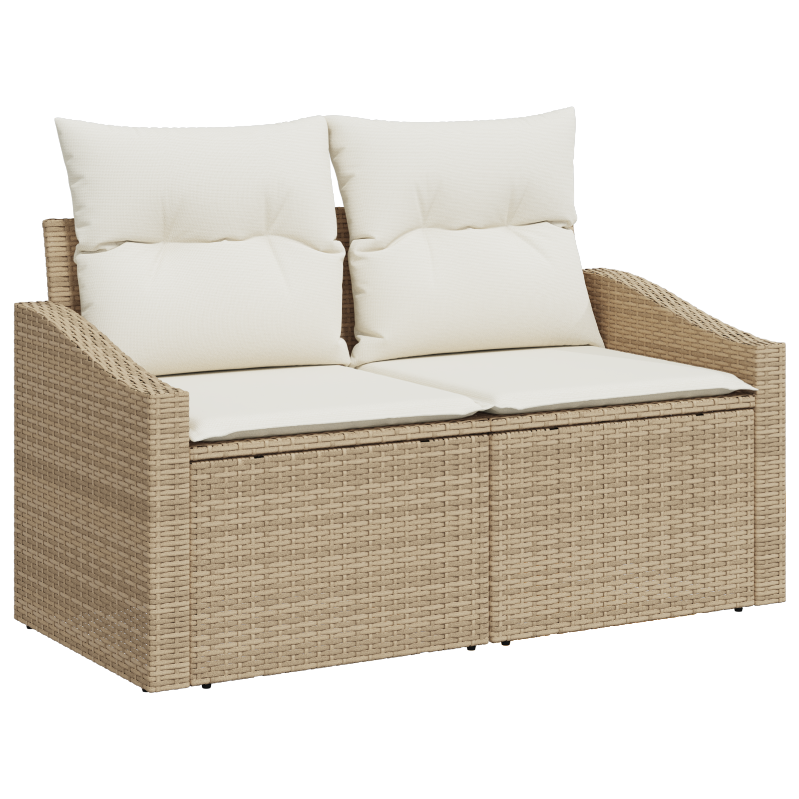 Set de 10 piese sofa de grădină cu perne bej poliratan acacia, Sofa de grădină cu depozitare și perne pentru 2 persoane bej poliratan, Set de dining de grădină cu 4 piese și perne bej poliratan acacia [4]