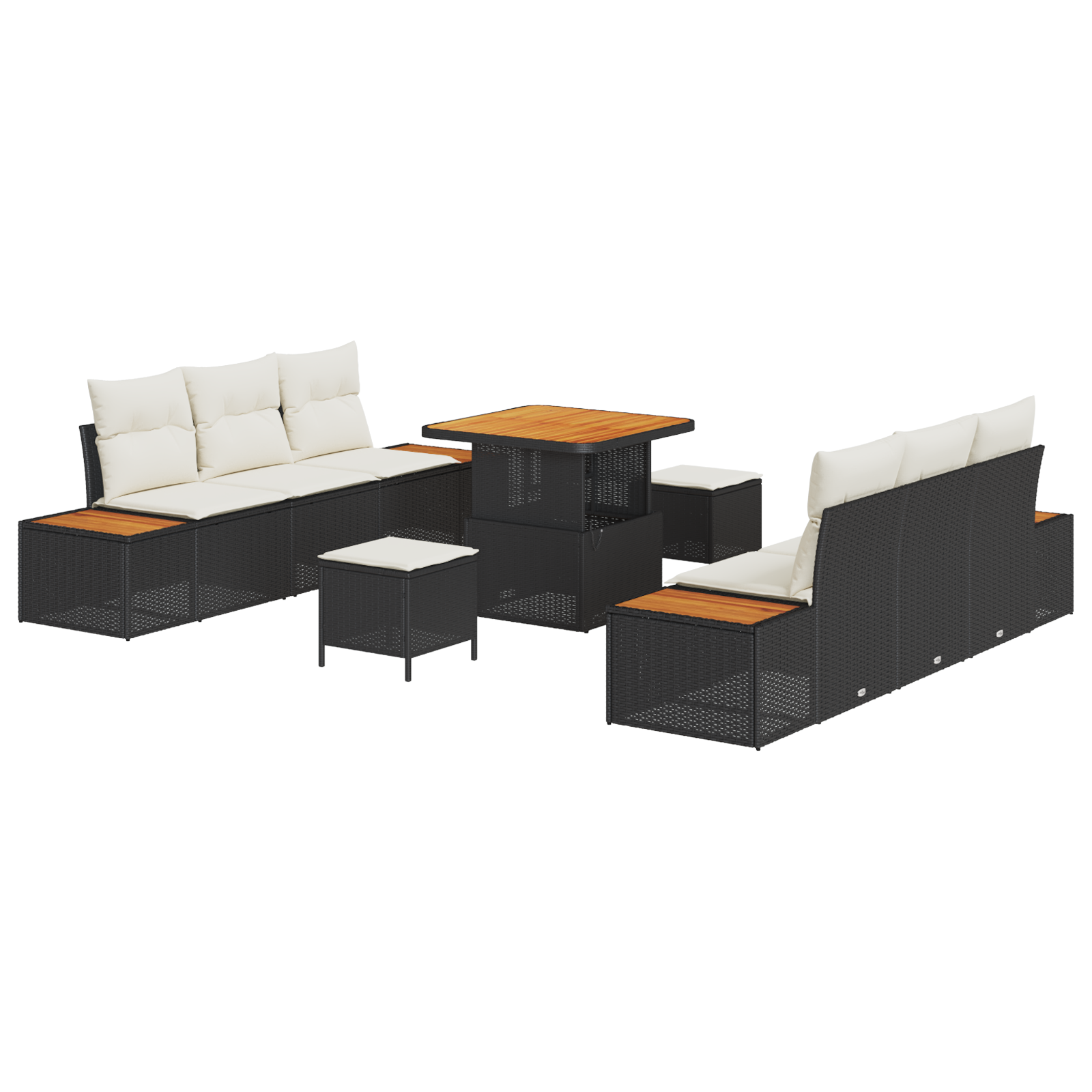 Set de sofa de grădină 9 piese cu perne Ratan Poli Negru Acacia [1]