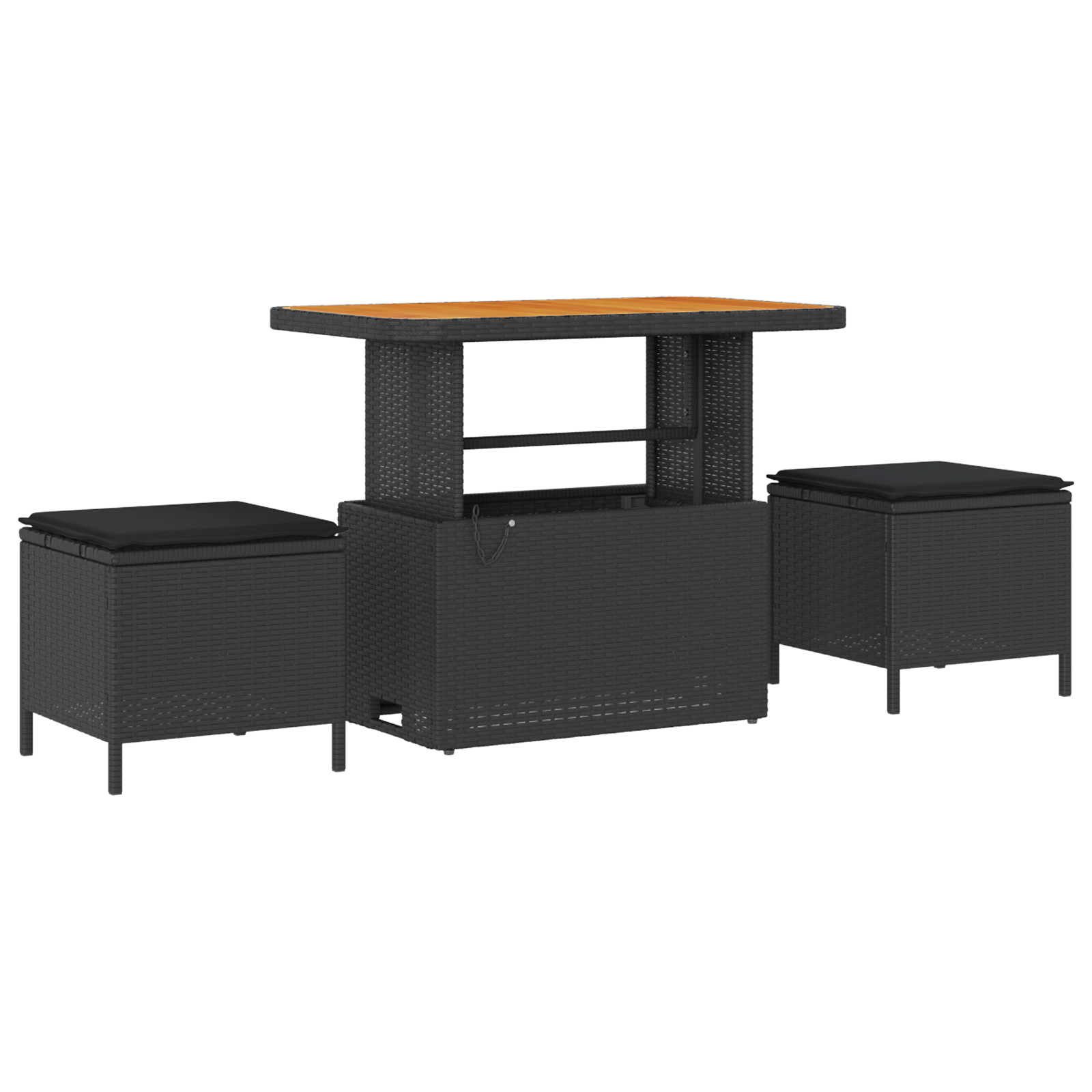 Set de Canapea de Grădină  cu 10 Piese cu Perne Negru Ratan Poli Acacia, Canapea de Grădină  cu 2 Locuri cu Spațiu de Stocare & Perne Negru Ratan Poli, Set de Mâncare pentru Grădină  cu 3 Piese cu Per [3]