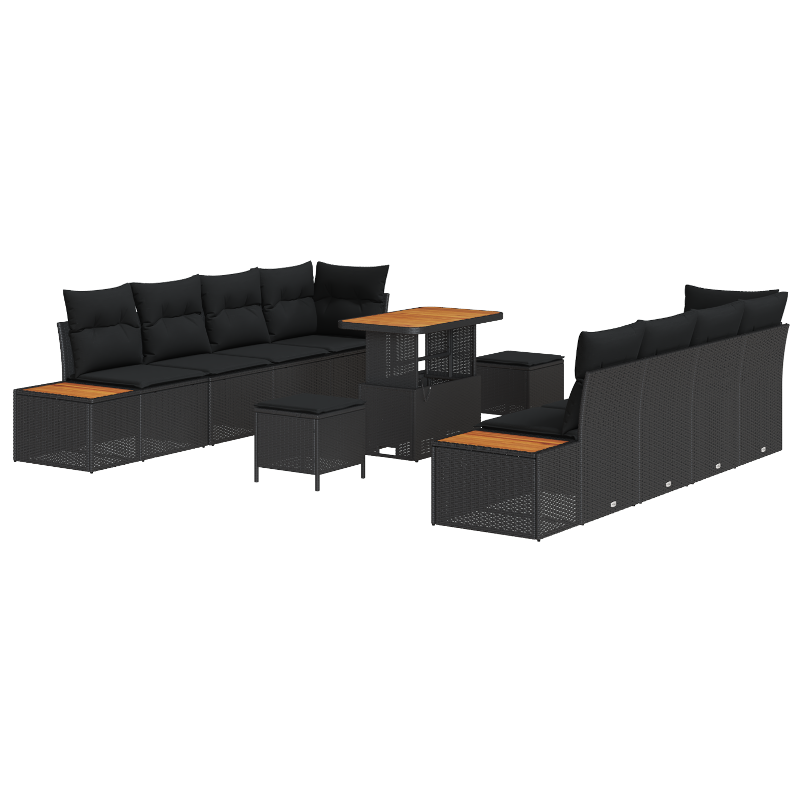Set de Sofa pentru Grădină cu 11 Piese cu Perne Negru Poliratan Acacia [1]