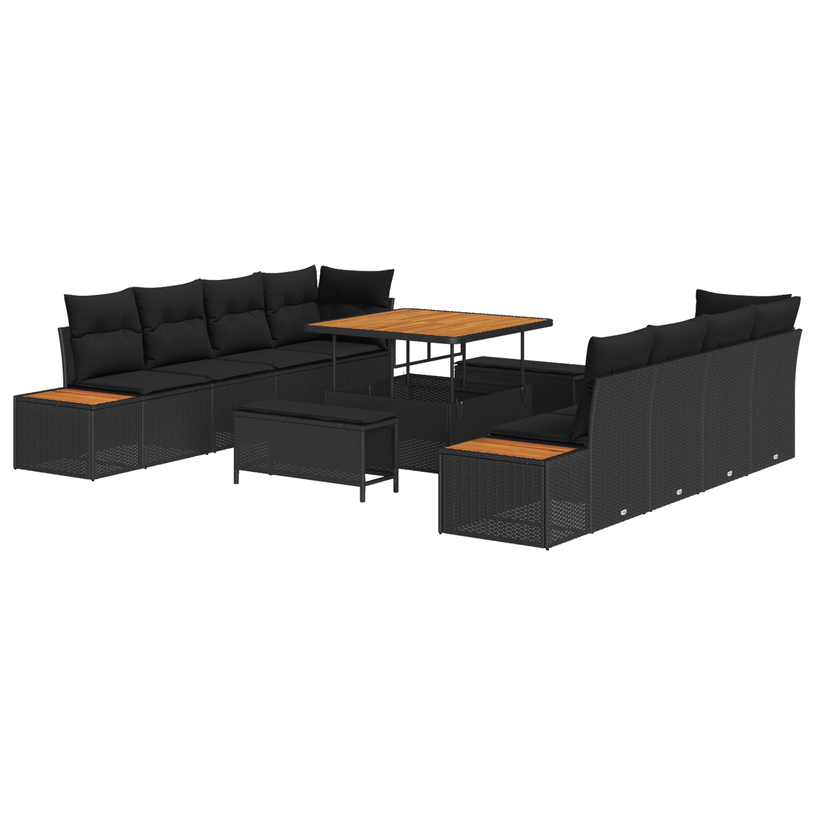 Set de 11 piese pentru sofa de grădină cu pernuțe Negru Poliratan Acacia [1]