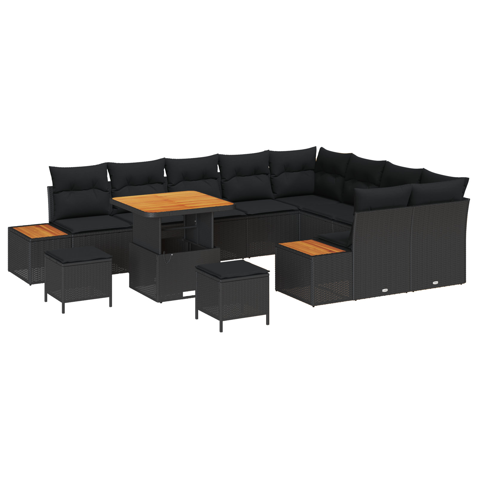 Set canapele grădină  12 piese cu pernuțe Negru Ratan Poli Acacia, Canapea grădină  2 locuri cu spațiu depozitare și pernuțe Negru Ratan Poli, Set dining grădină  3 piese cu pernuțe Negru Ratan Poli A [1]