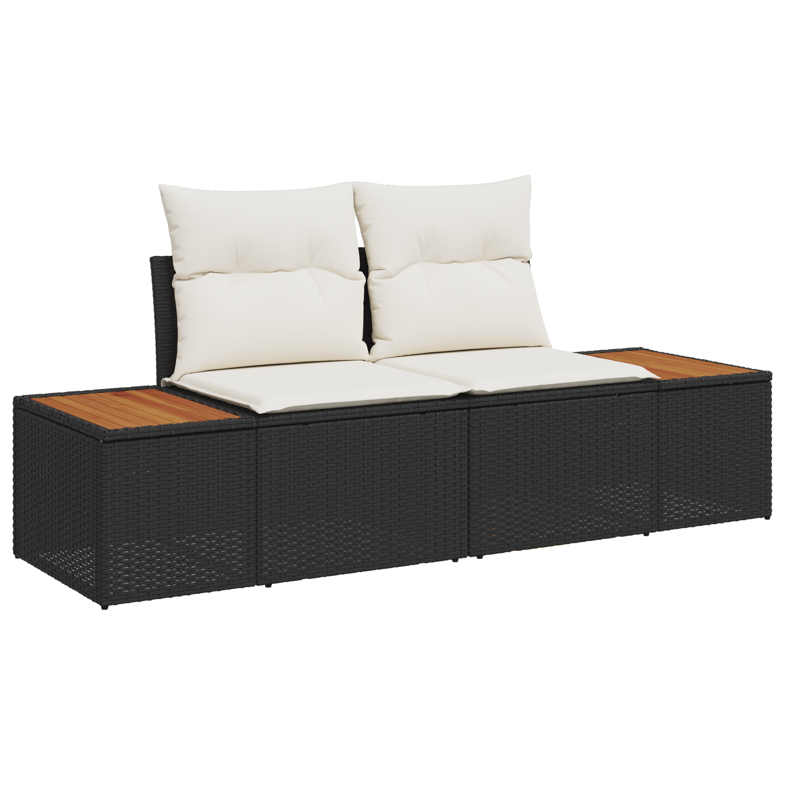 Set de Sofa pentru Grădină  13 Piese cu Perne Negru Ratan Poli Acacia, Sofa pentru Grădină  cu 2 Locuri și Depozitare & Perne Negru Ratan Poli, Set de Dining Grădină  3 Piese cu Perne Negru Ratan Poli [5]