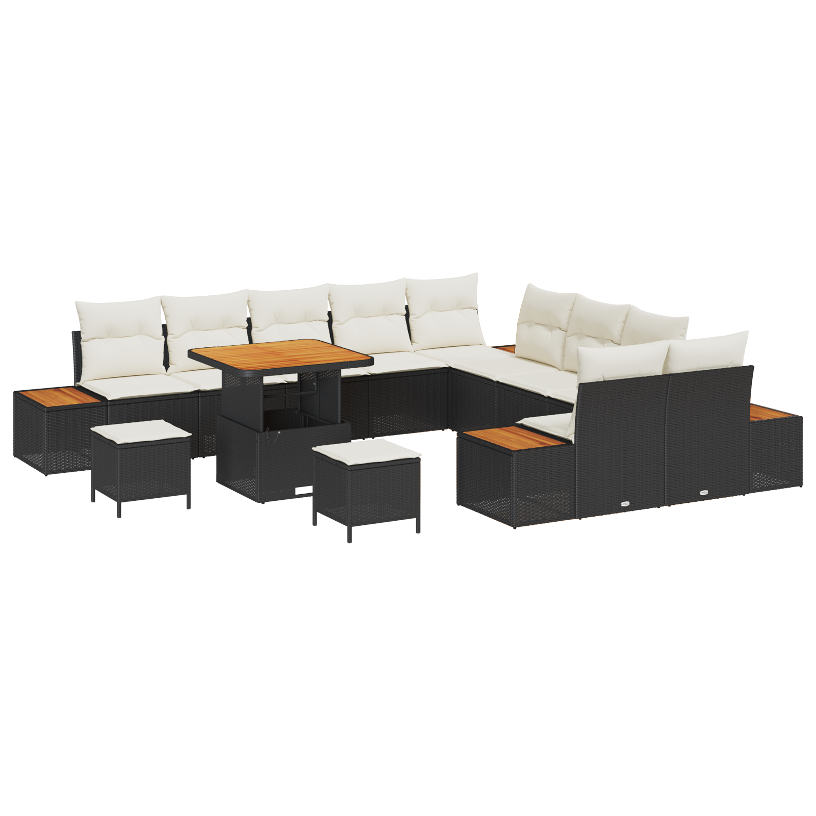 Set de canapea  din 13 piese cu perne Ratan negru, Sofa de grădină  cu depozitare și perne Ratan negru, Set de dining pentru grădină  din 3 piese cu perne Ratan negru [1]