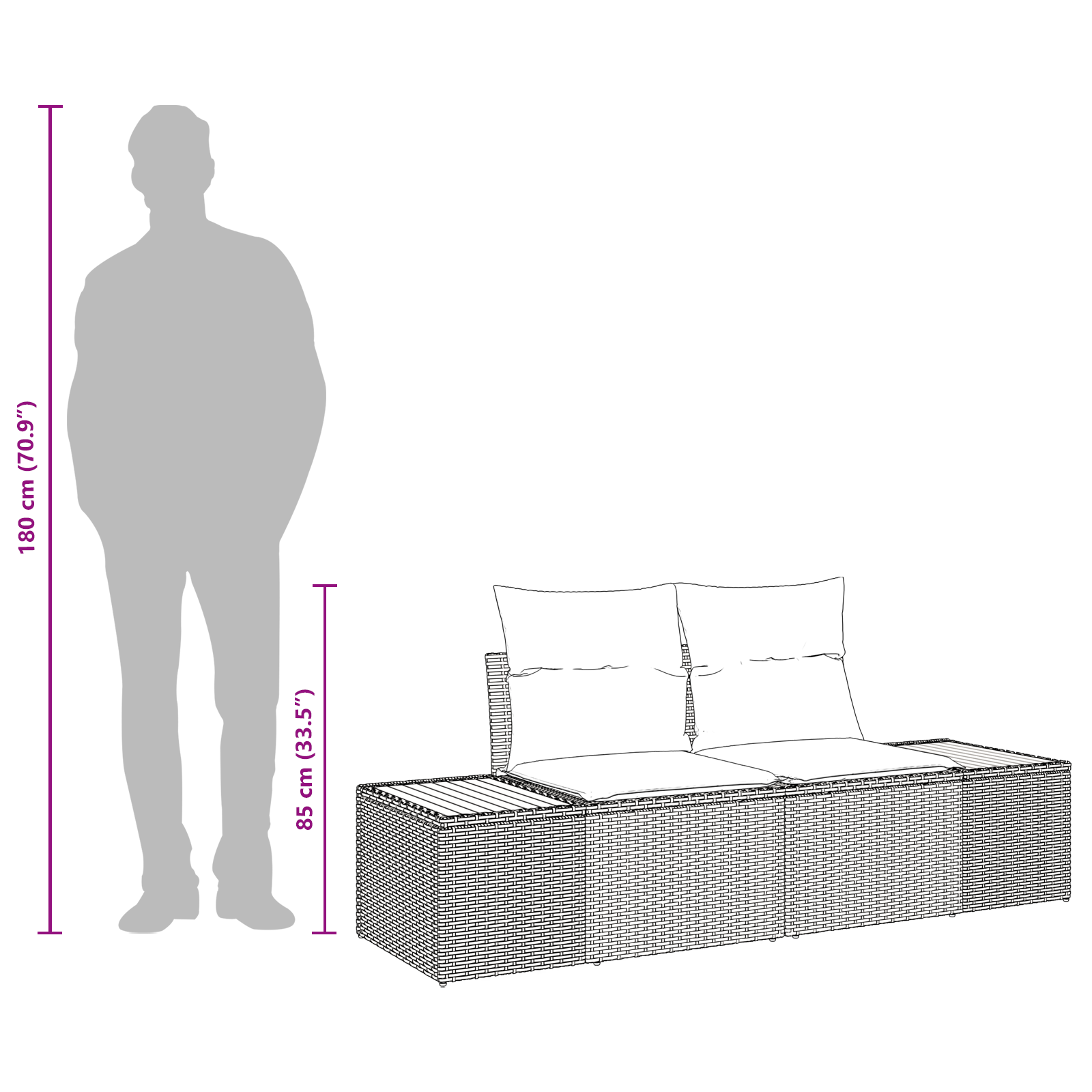 Canapea de grădină cu 2 locuri cu depozitare și perne Gri din ratan poliester [8]
