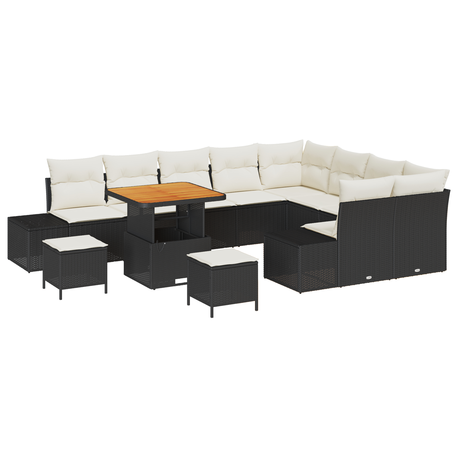 Set de Canapea pentru Grădină cu 12 Piese cu Perne Negru Poliratan Acacia,  Set de Dining pentru Grădină cu 3 Piese cu Perne Negru Poliratan Acacia,  Canapea pentru Grădină cu 2 Locuri cu Perne Negru  [1]