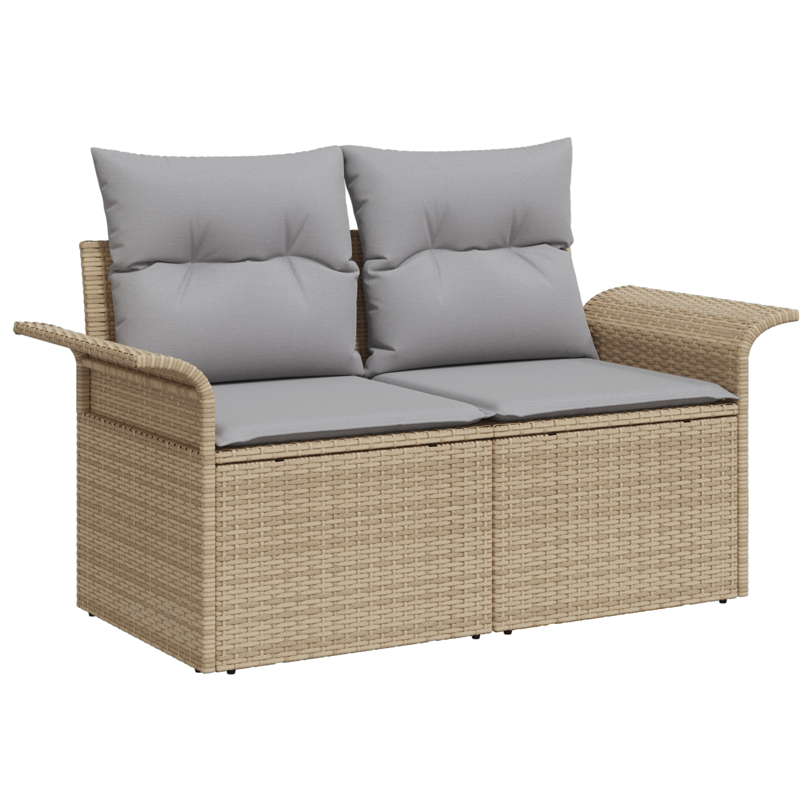 Set de 9 Piese de Sofa pentru Grădină cu Pernițe Bej Rattan Poli Acacia, Sofa pentru Grădină cu 2 Locuri cu Pernițe Bej Rattan Poli, Set de Masă pentru Grădină din 3 Piese cu Pernițe Bej Rattan Poli A [5]