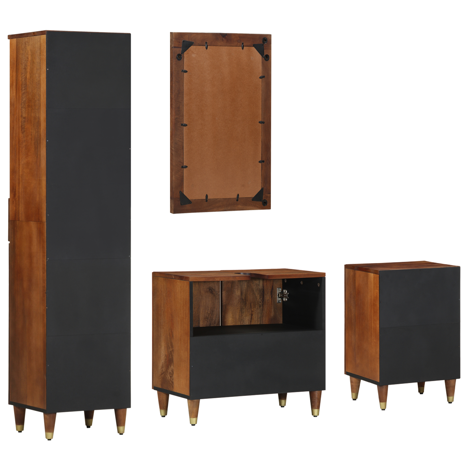 Set de mobilă pentru baie  4 piese din lemn masiv de mango, Dulap pentru chiuvetă  62x33x58 cm din lemn masiv de mango, Oglindă  50x70x3 cm din lemn masiv de mango, Bufet  38x33x160 cm din lemn masiv  [7]