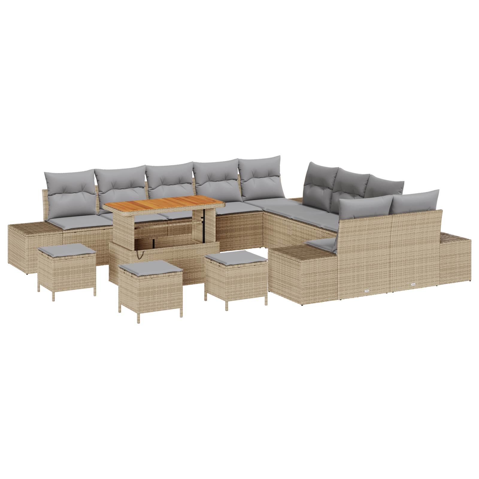 Set de Canapea de Grădină  cu 14 Piese și Pernițe Bej Poliratan Acacia, Sofa de Grădină  cu 2 Locuri și Pernițe Bej Poliratan, Set de Dining de Grădină  cu 4 Piese și Pernițe Bej Poliratan Acacia [1]