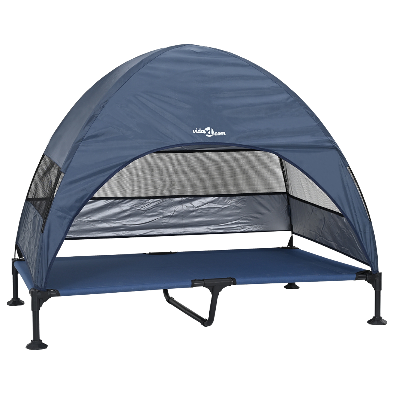 Pat pentru câini ridicat cu copertină detașabilă Bleumarin XL Oțel [1]