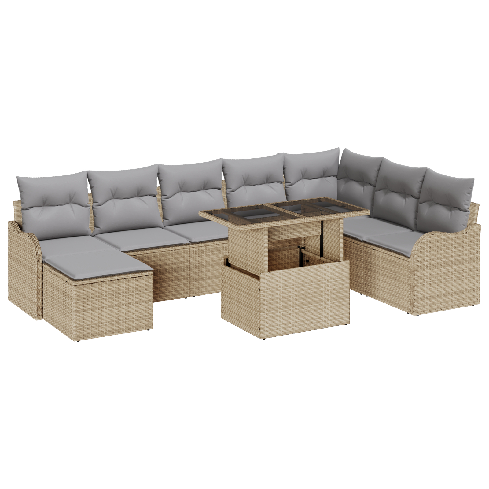 Set Sofa Grădină  9 Piese cu Perne Bej din Ratan Poli, Sofa Grădină  2 Persoane cu Perne Bej din Ratan Poli [1]