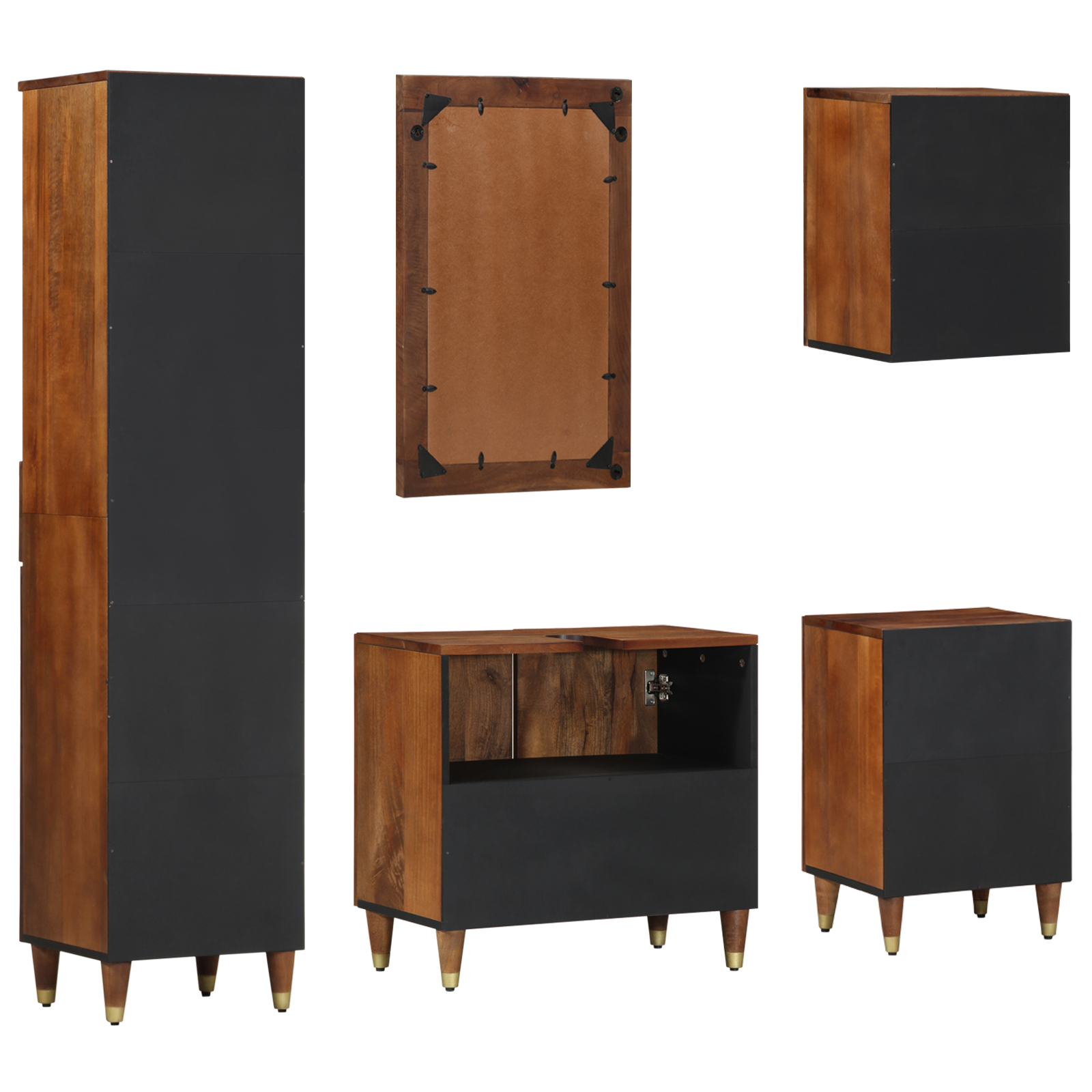 Set de mobilă pentru baie  de 5 piese din lemn masiv de mango, Dulap pentru chiuvetă de baie  62x33x58 cm din lemn masiv de mango, Oglindă pentru baie  50x70x3 cm din lemn masiv de mango, Buffet  38x3 [8]