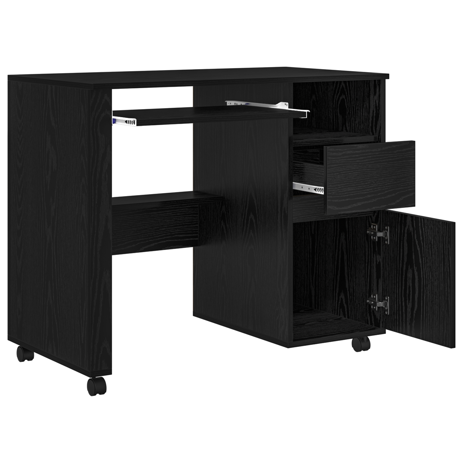 Birou Negru din Stejar Stejar Negru Lemn prelucrat, Metal Mediu [3]