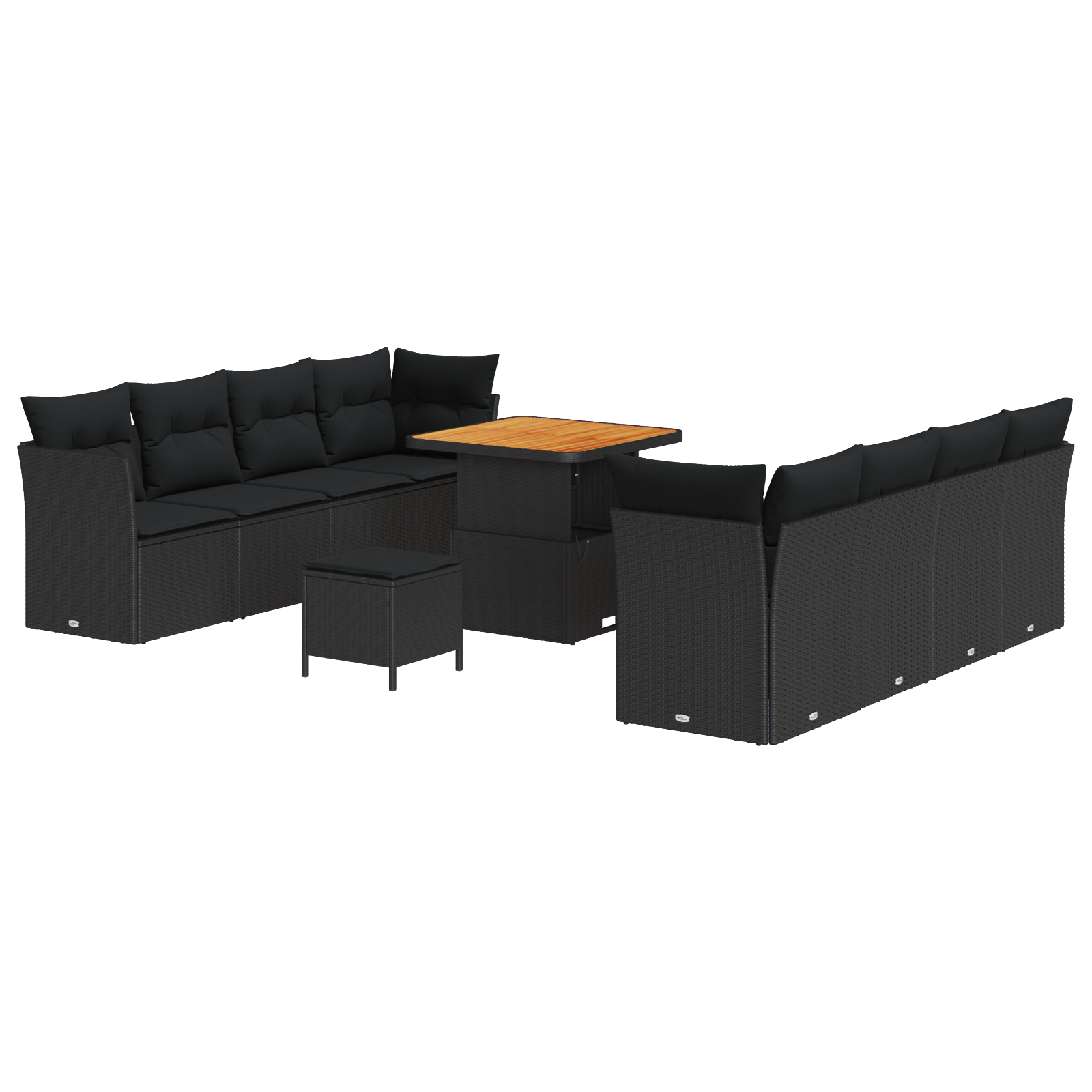 Set de canapea pentru grădină  cu 11 piese cu perne Negru Ratan Poli Acacia, Set de dining pentru grădină  cu 3 piese cu perne Negru Ratan Poli Acacia [1]