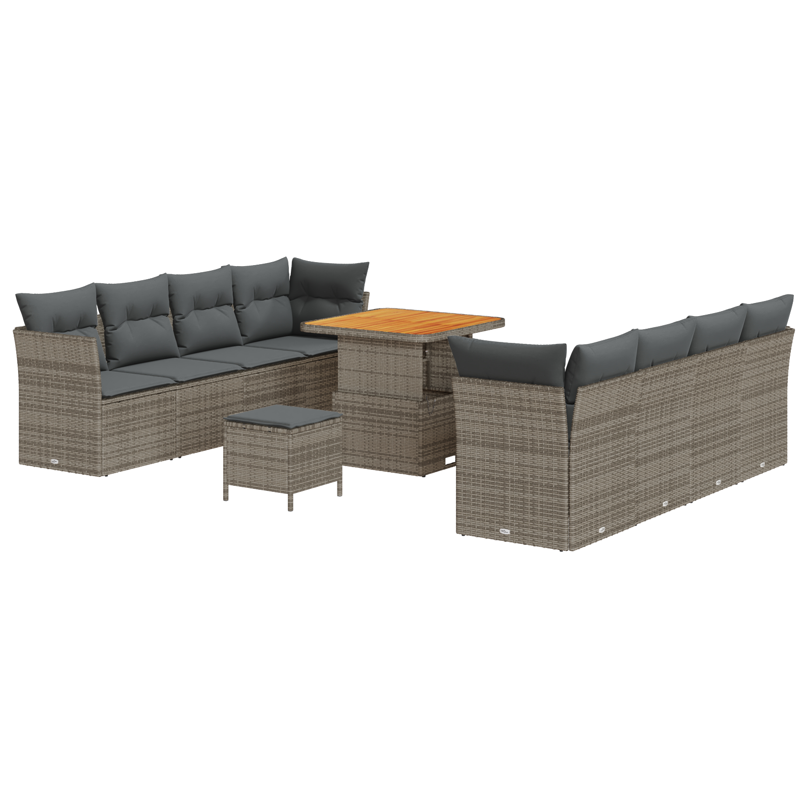 Set de Sofa pentru Grădină cu 11 Piese cu Perne Gri Ratan Poli Acacia,  Set de Dining pentru Grădină cu 3 Piese cu Perne Gri Poli Ratan Acacia [1]
