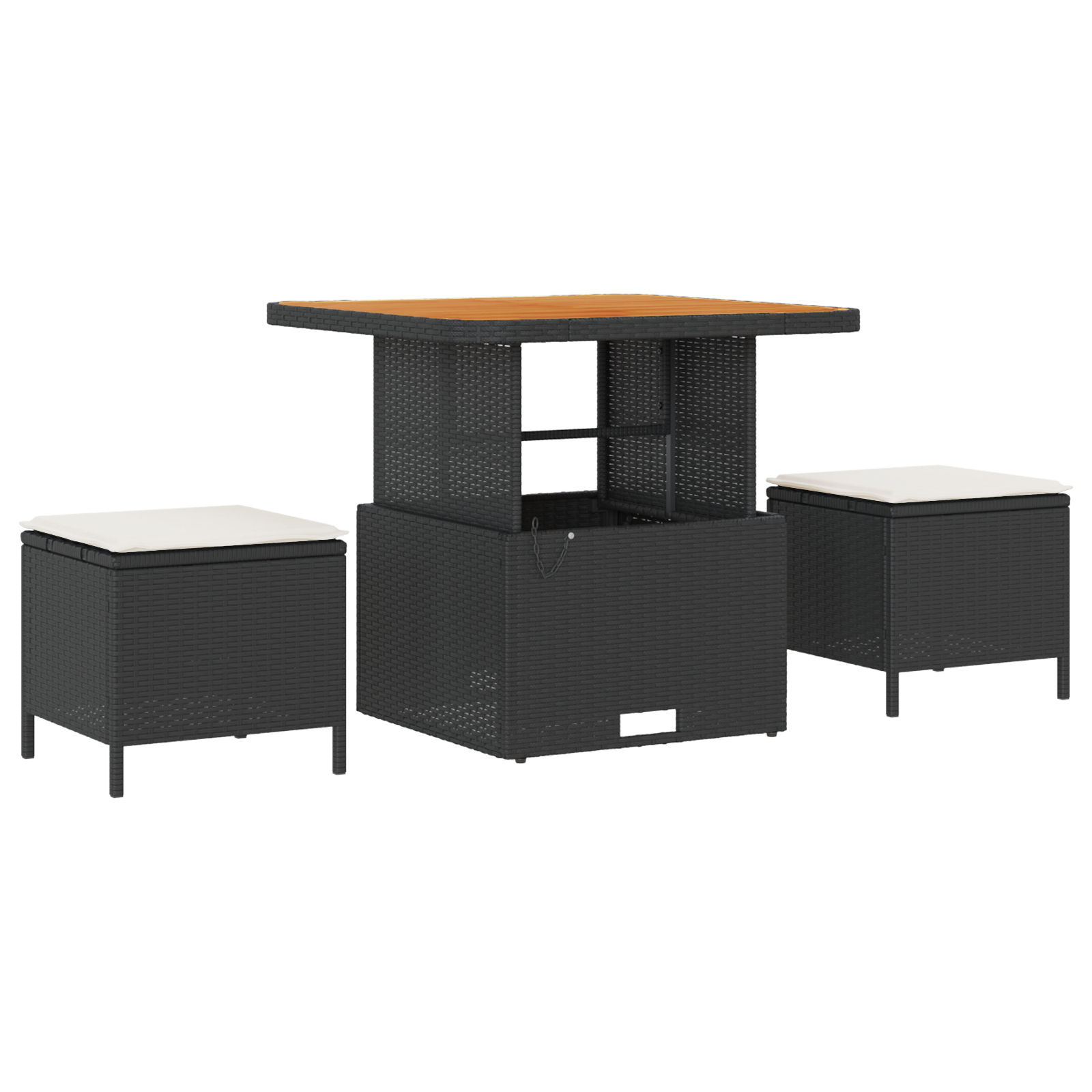 Set de sofa de grădină 10 piese cu perne Ratan Poliratan Negru Acacia, Set de dining de grădină 3 piese cu perne Ratan Poliratan Negru Acacia [5]