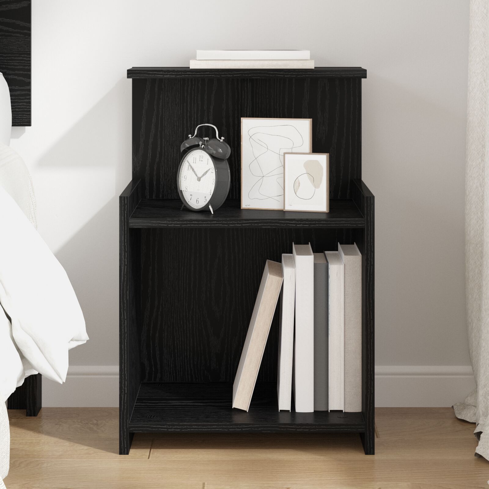 Cabinet de pat Stejar negru 40x35x60 cm Lemn prelucrat Noptiere dormitor - Cabinet de pat Stejar negru 40x35x60 cm Lemn prelucrat