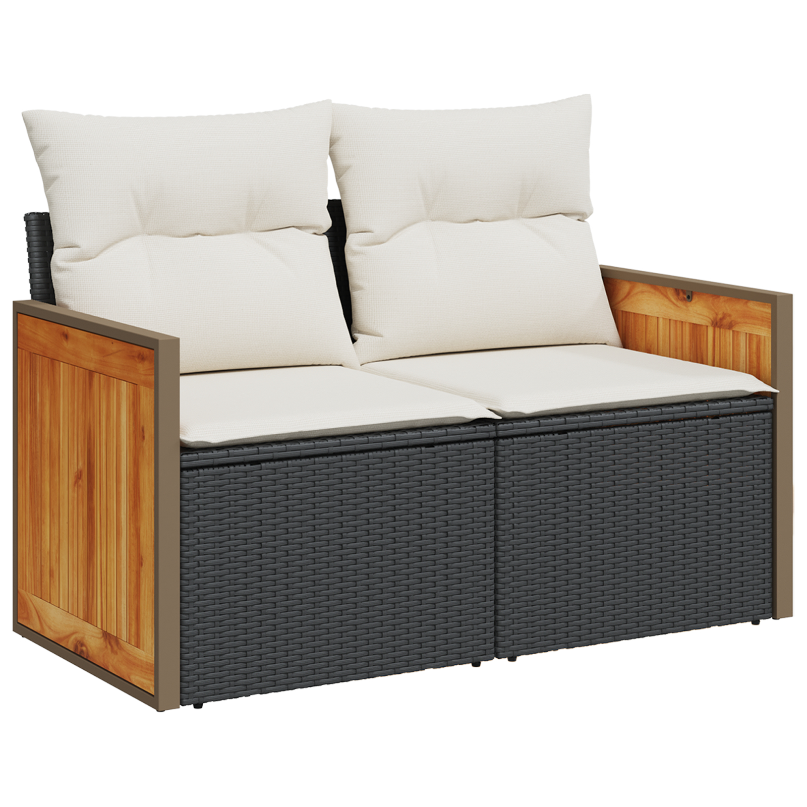Set de sofa de grădină  14 piese cu perne negre din poliratan de acacia, Sofa de grădină  cu 2 locuri și perne negre din poliratan, Set de dining jardin 4 piese cu perne negre din poliratan de acacia [5]