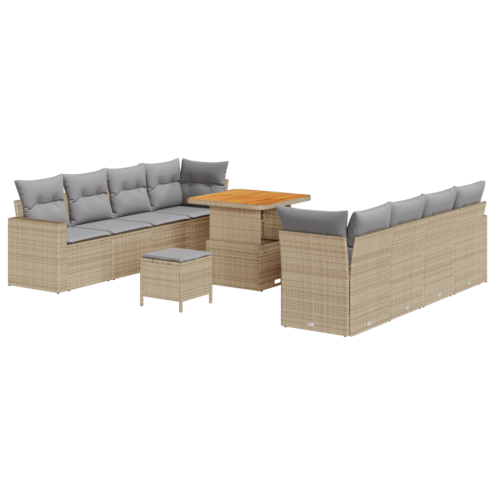 Set de Sofa de Grădină  cu 11 Piese și Perne Bej Ratan Poli Acacia, Set de Dining pentru Grădină  cu 3 Piese și Perne Bej Ratan Poli Acacia [1]