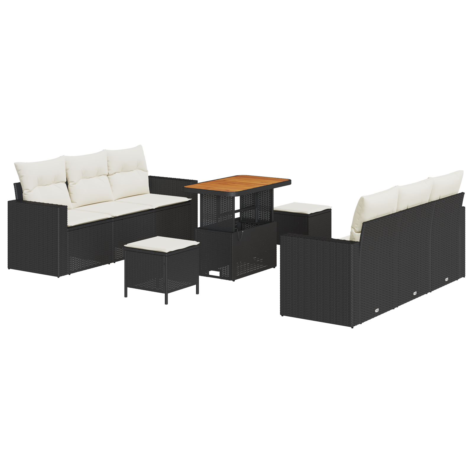 Set de Canapea  cu 9 Piese și Pernă Neagră Rattan Polimeric Acacia, Set de Dining din 3 Piese  cu Pernă Neagră Rattan Polimeric Acacia [1]