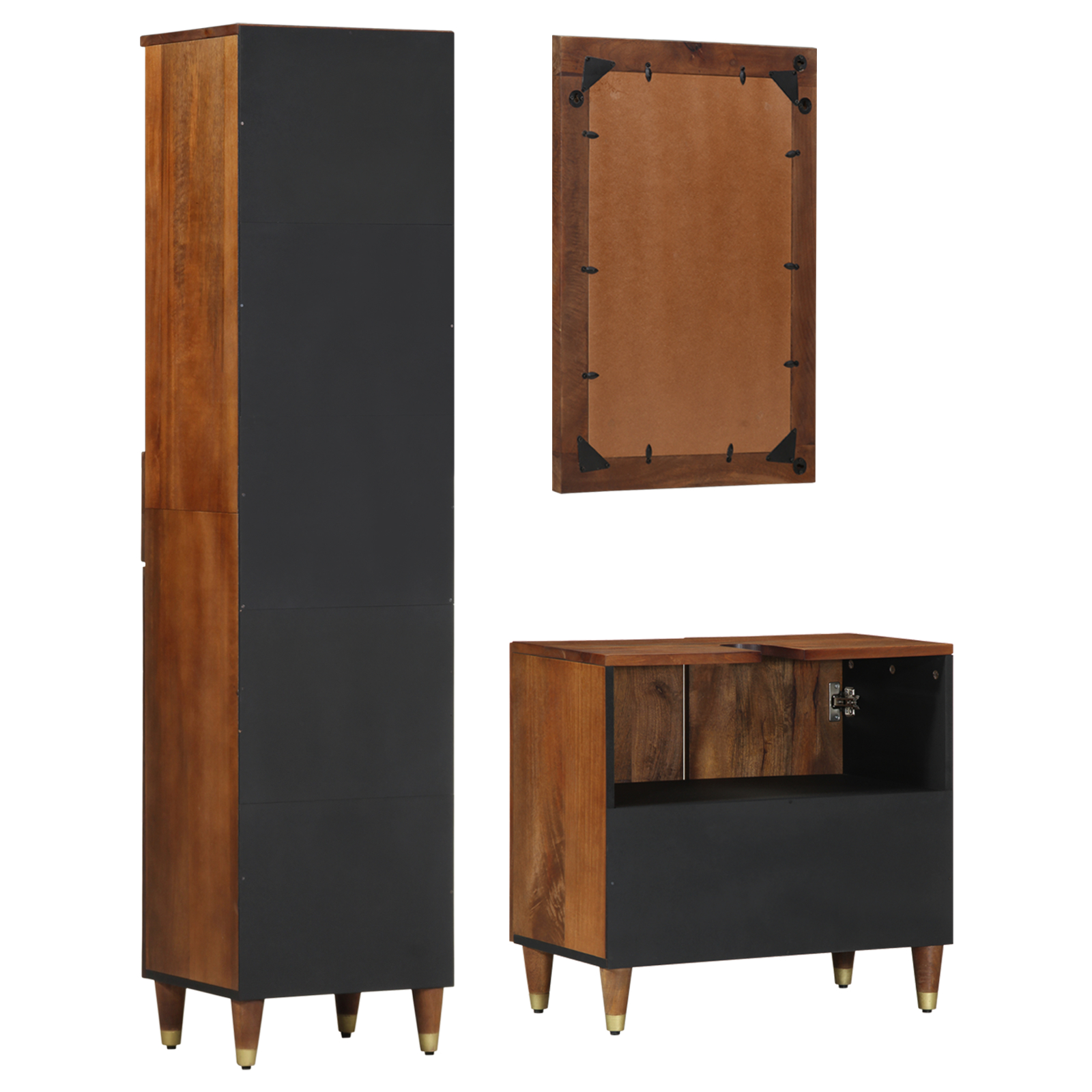 Set de Mobilier pentru Baie  din Lemn Masiv de Mango în 3 Piese, Dulap pentru Chiuvetă  62x33x58 cm din Lemn Masiv de Mango, Oglindă pentru Baie  50x70x3 cm din Lemn Masiv de Mango, Bufet  38x33x160 c [6]