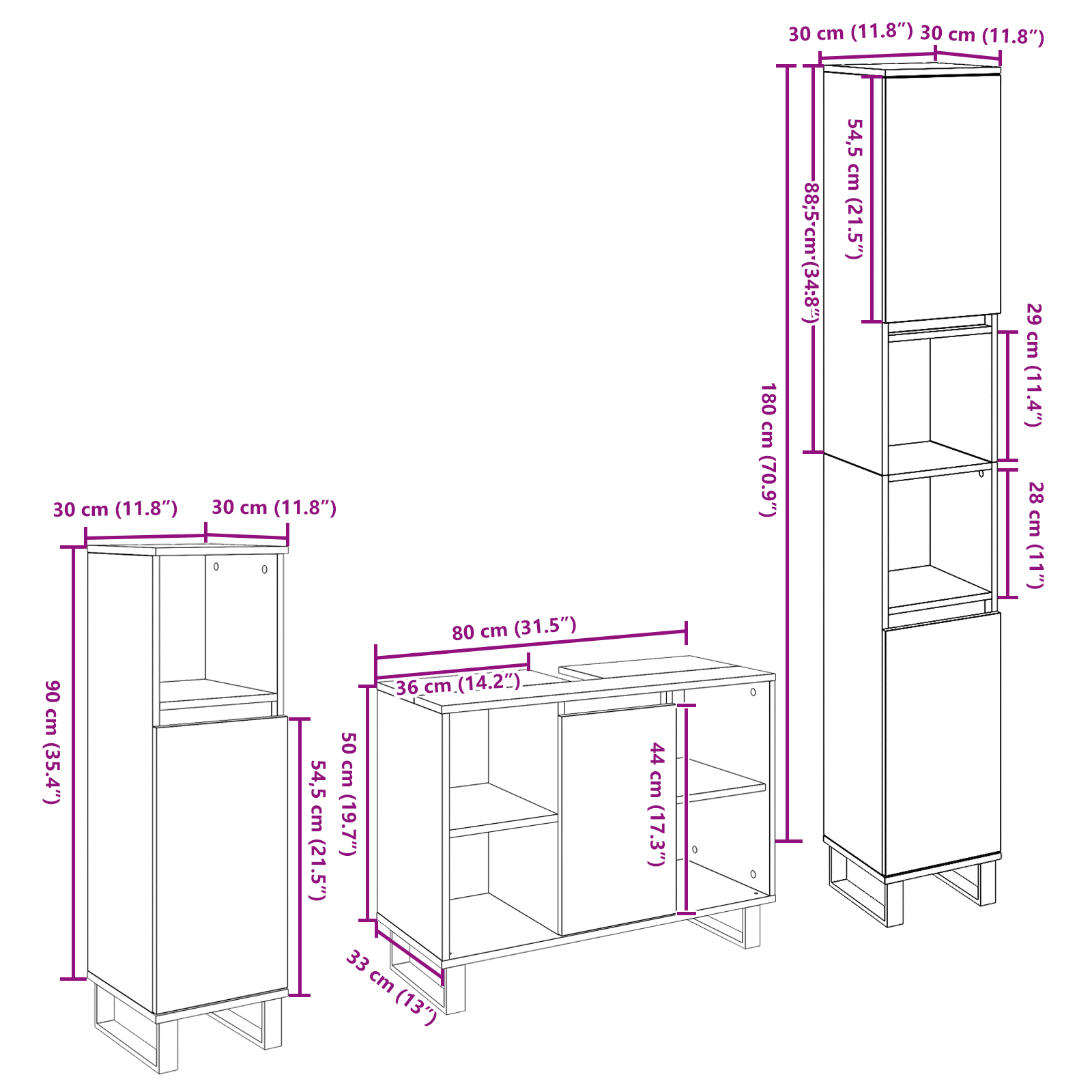 Set de mobilă pentru baie 3 Piese Lemn Vechi Lemn Compozit [9]