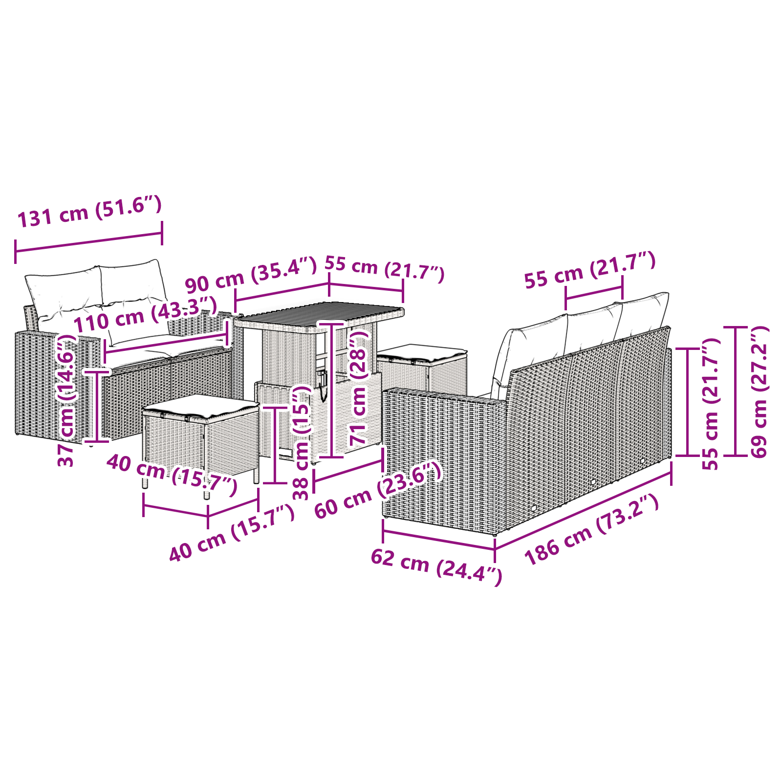 Set de sofa de grădină  cu perne gri din ratan poli pentru exterior, Set de dining de grădină  cu perne gri din ratan poli [8]