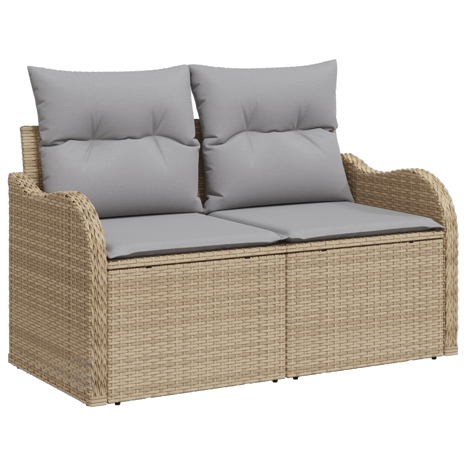 Set Sofa Grădină  9 Piese cu Perne Bej din Ratan Poli, Sofa Grădină  2 Persoane cu Perne Bej din Ratan Poli [3]