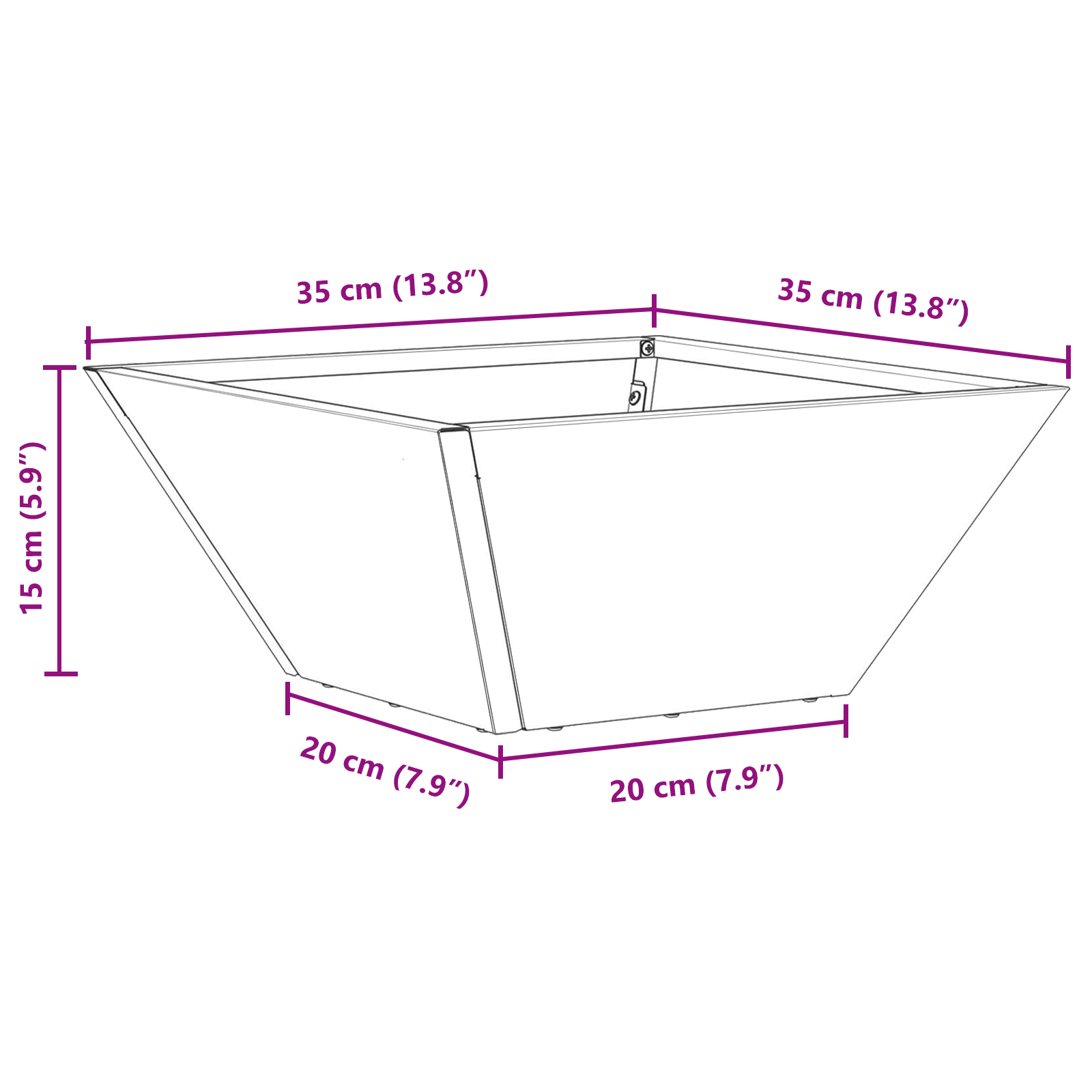 Ghiveci Metalic Negru Metal 35 x 35 x 15 cm Rezistent Pătrat [10]