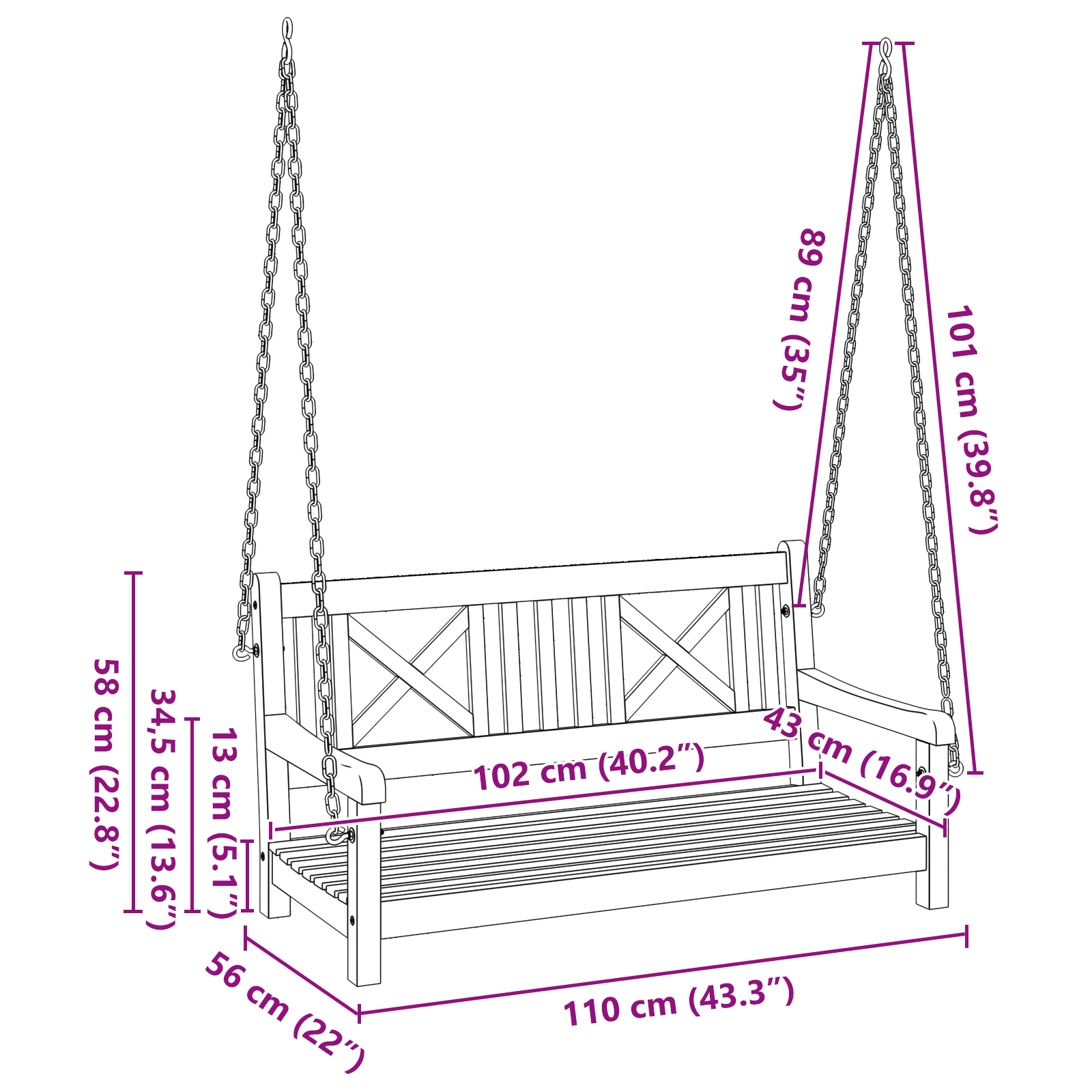 Banca de leagăn cu 2 locuri 110x56x58 cm din lemn solid de acacia [10]