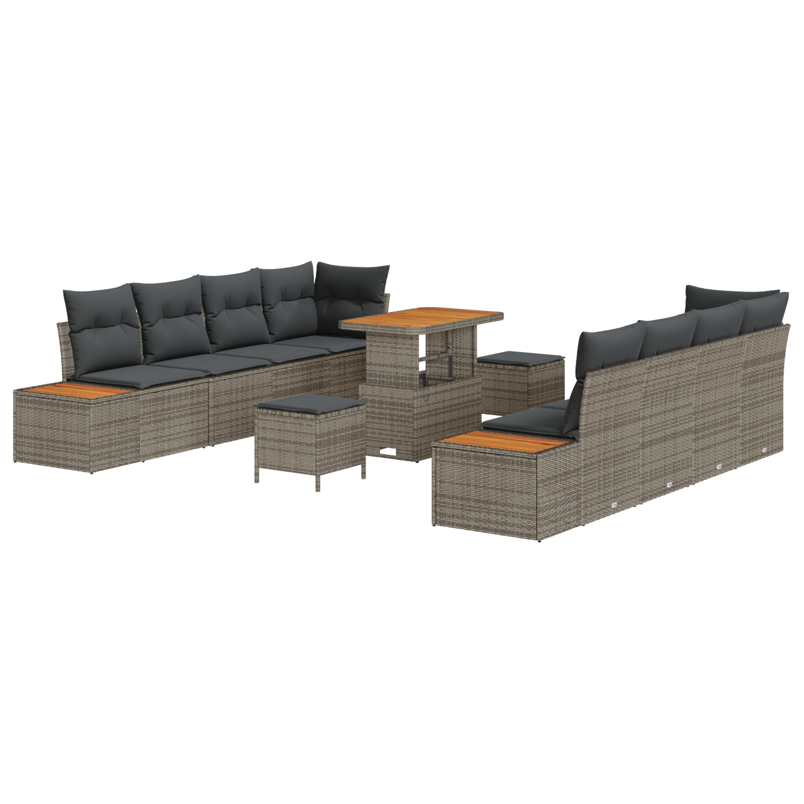 Set de 11 Piese Sofa de Grădină cu Perne Gri Polirat Acacia, Set de 3 Piese pentru Dining în Grădină cu Perne Gri Polirat Acacia [1]