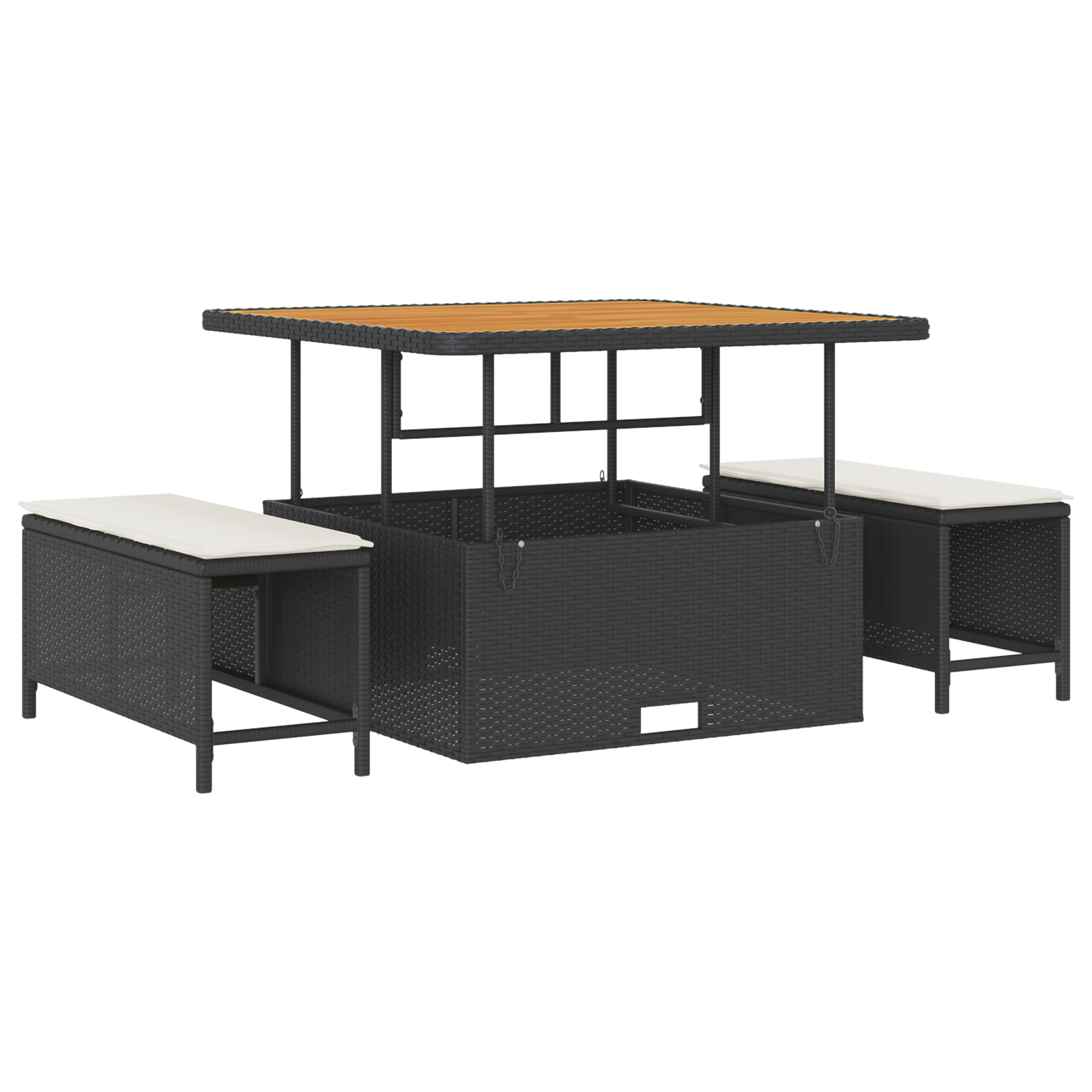 Set de Sofa pentru Grădină de 11 Piese cu Perne Negru Răchită Acacia,  Set de Dining pentru Grădină de 3 Piese cu Perne Negru Răchită Acacia [3]