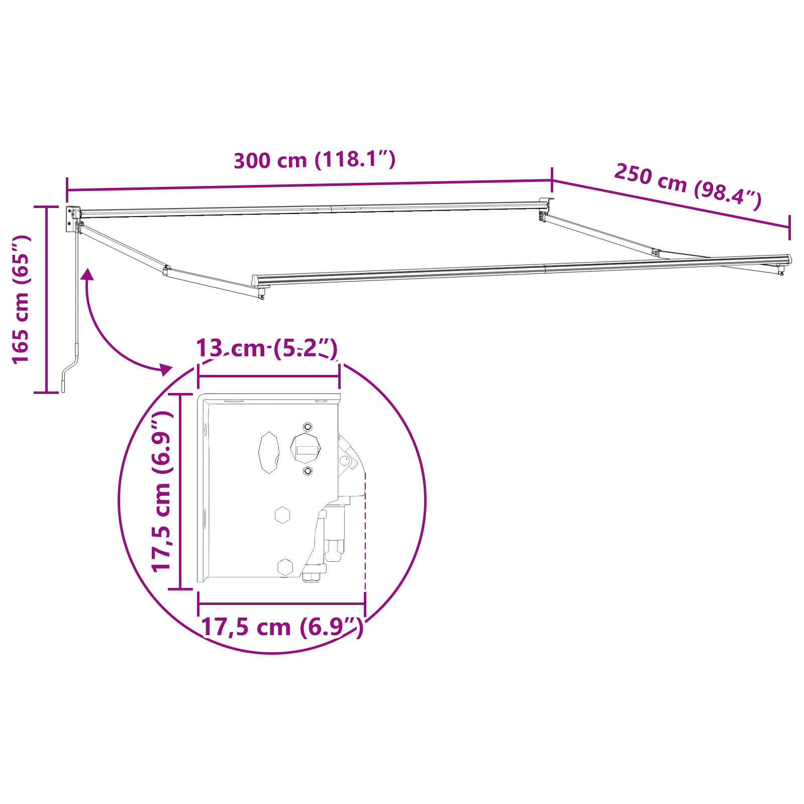 Marchiză Manuală Retractabilă Neagră 300x250 cm, Fabrică de înlocuire pentru Marchiză  3x2,5 m Cadru Negru [11]