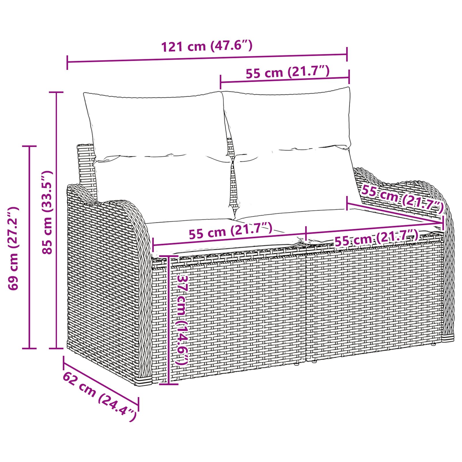 Set canapea grădină  6 piese cu perne Bej Poly Rattan, Canapea grădină  2 locuri cu perne Bej Poly Rattan [9]