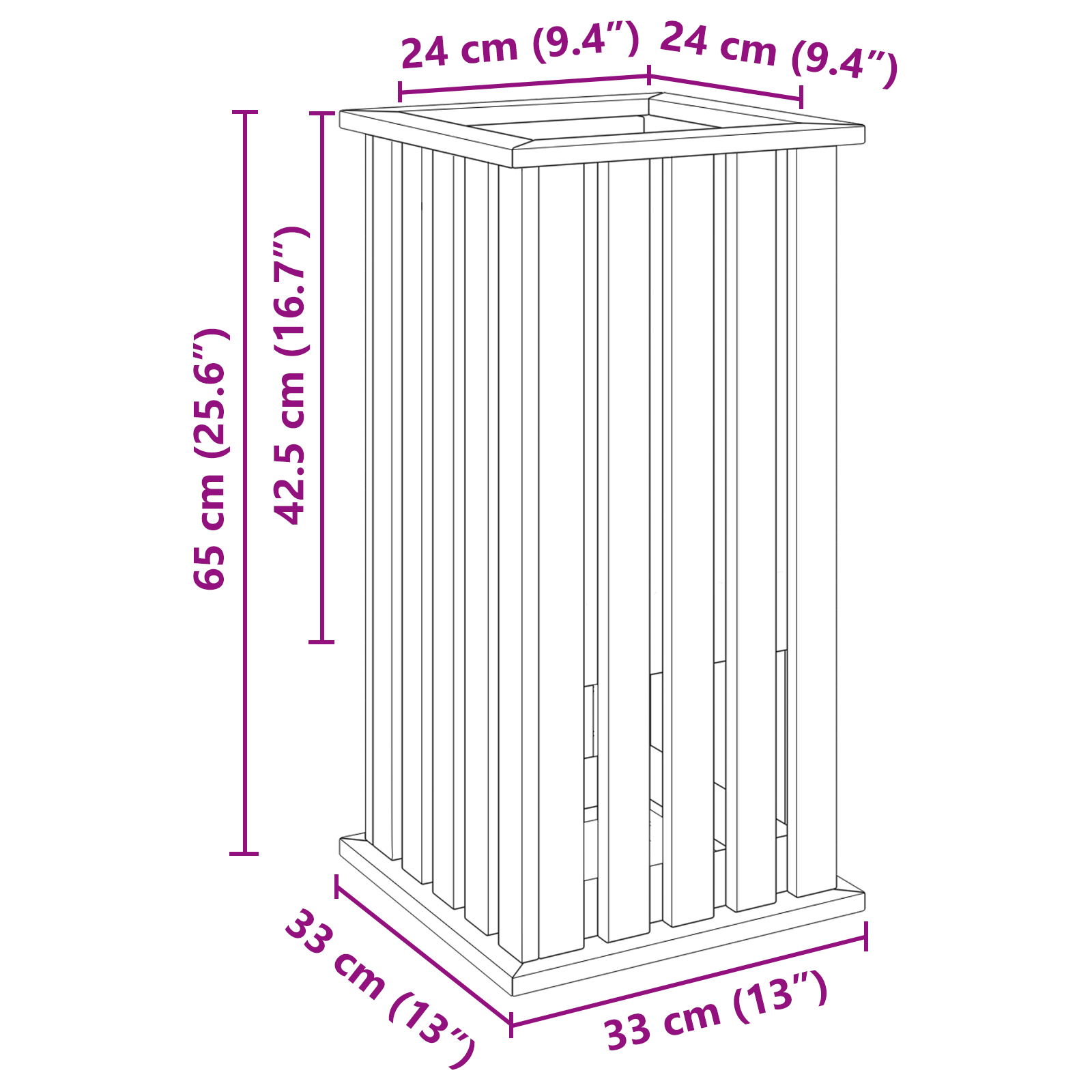 Jardinieră cu captuseală 33x33x65 cm lemn impregnat pin [9]