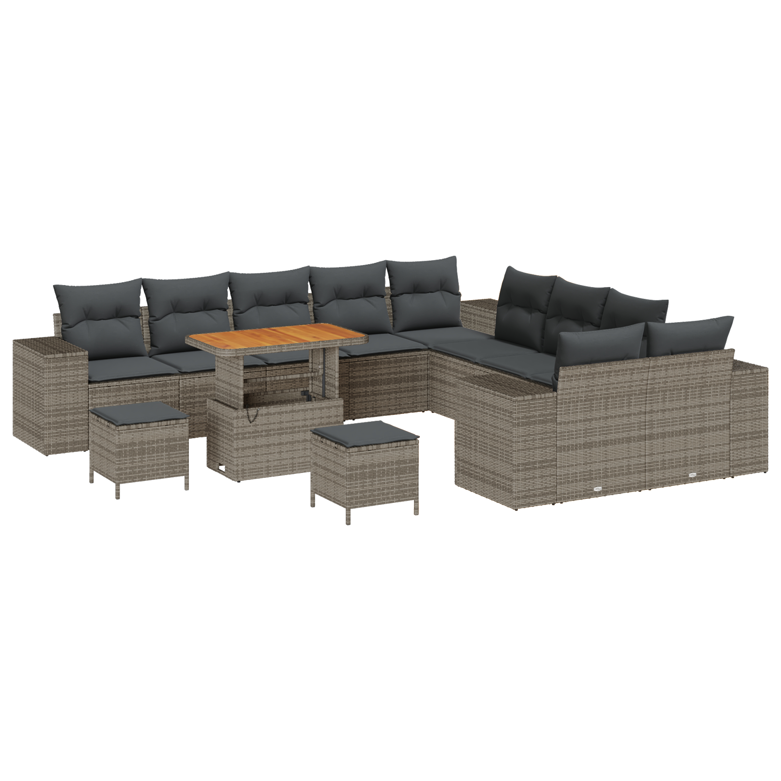 Set de Sofa de Grădină  13 Piese cu Perne Gri Ratan Polimeric Acacia, Set de Dining Grădină  3 Piese cu Perne Gri Ratan Polimeric Acacia [1]