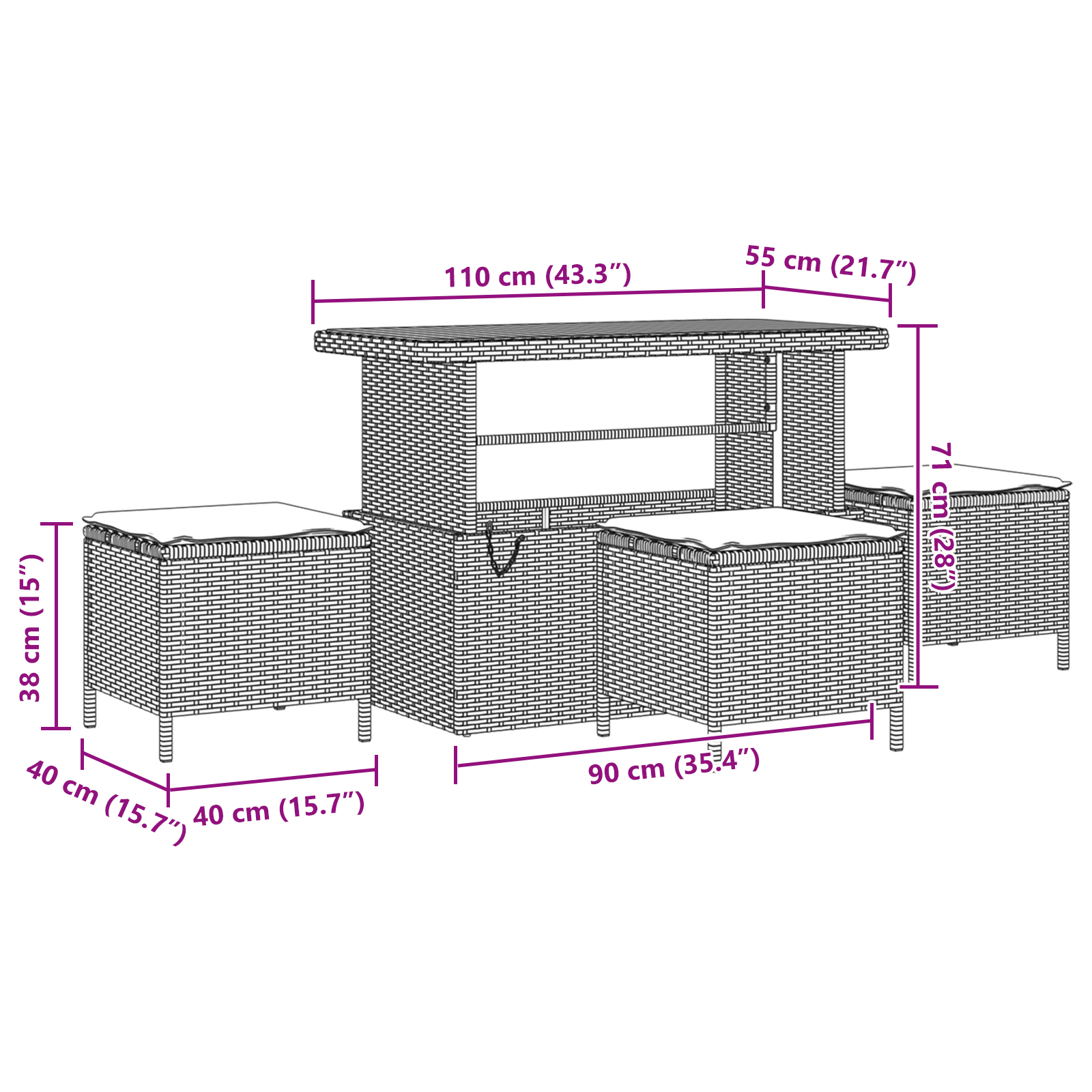 Set de Canapele pentru Grădină  cu Perne Bej din Ratan Poli Acacia, Set de Dining pentru Grădină  cu 4 Piese cu Perne Bej din Ratan Poli Acacia [8]
