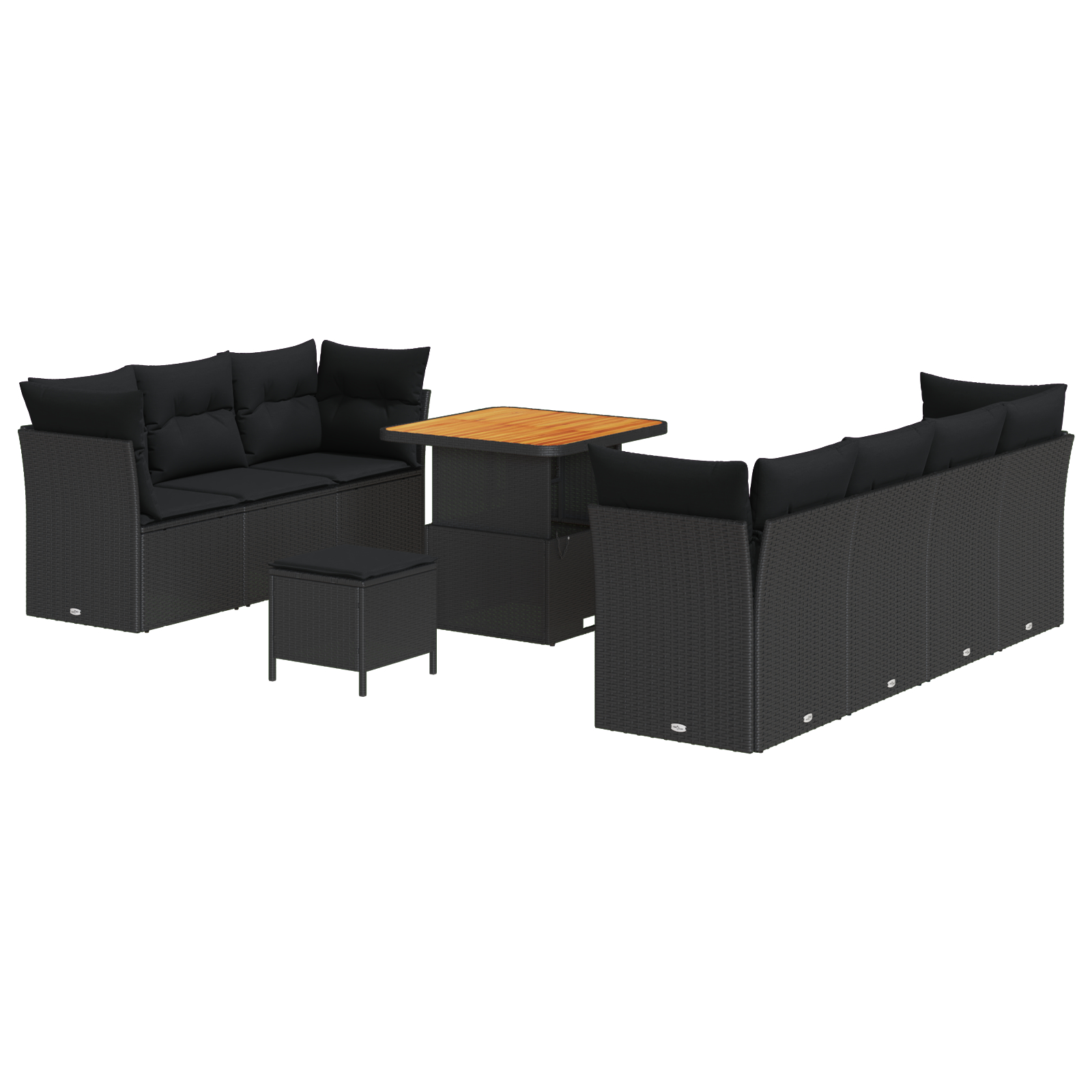 Set de canapea de grădină cu 10 piese cu perne Ratan poli negru Acacia,  Set de dining pentru grădină cu 3 piese cu perne Ratan poli negru Acacia [1]