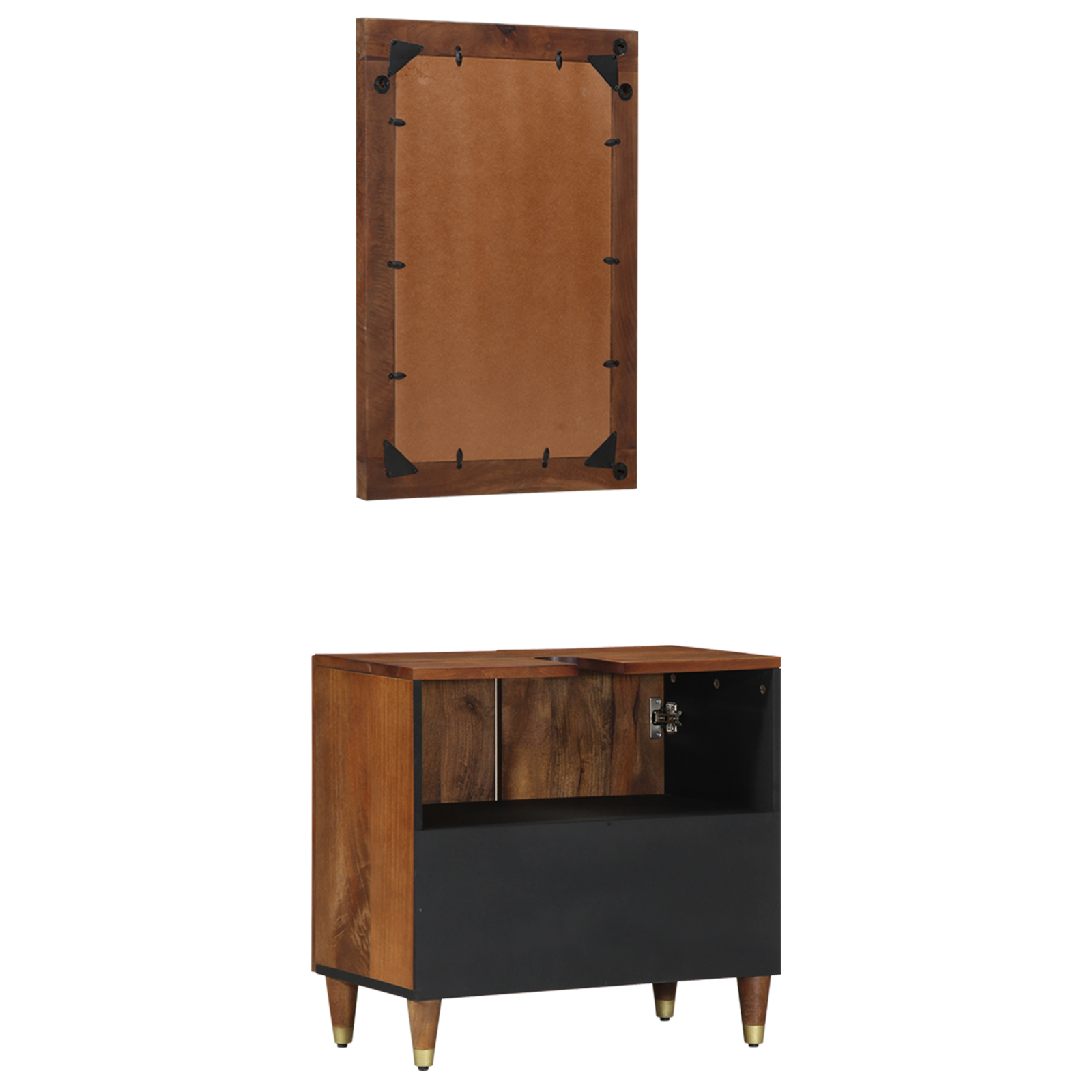 Set de Mobilier pentru Baie  din Lemn Solid de Mango, 2 Piese, Dulap pentru Chiuvetă  62x33x58 cm, din Lemn Solid de Mango, Oglindă  50x70x3 cm, din Lemn Solid de Mango [5]