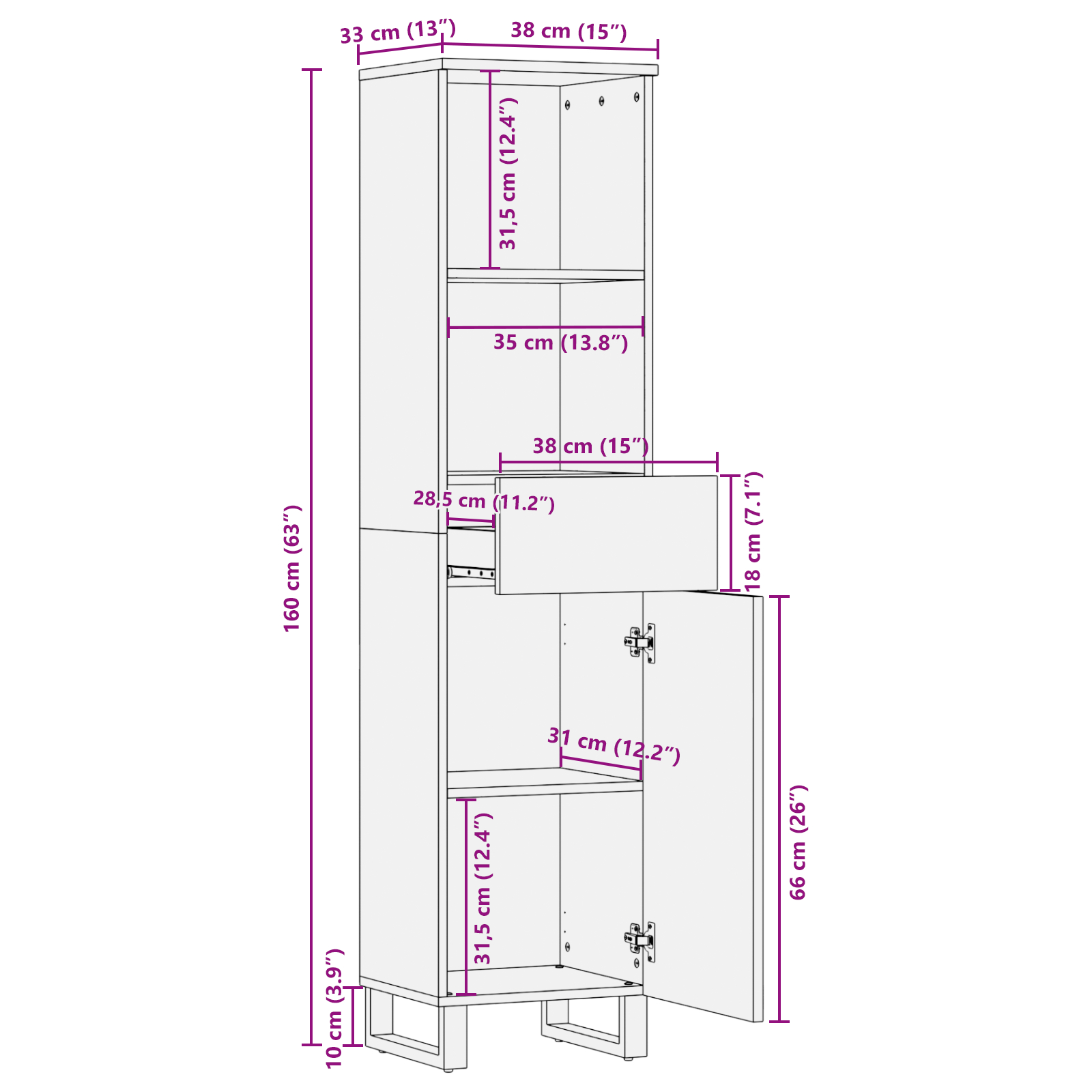 Cabinet de baie 38x33.5x160 cm Lemn Masiv Mango [10]