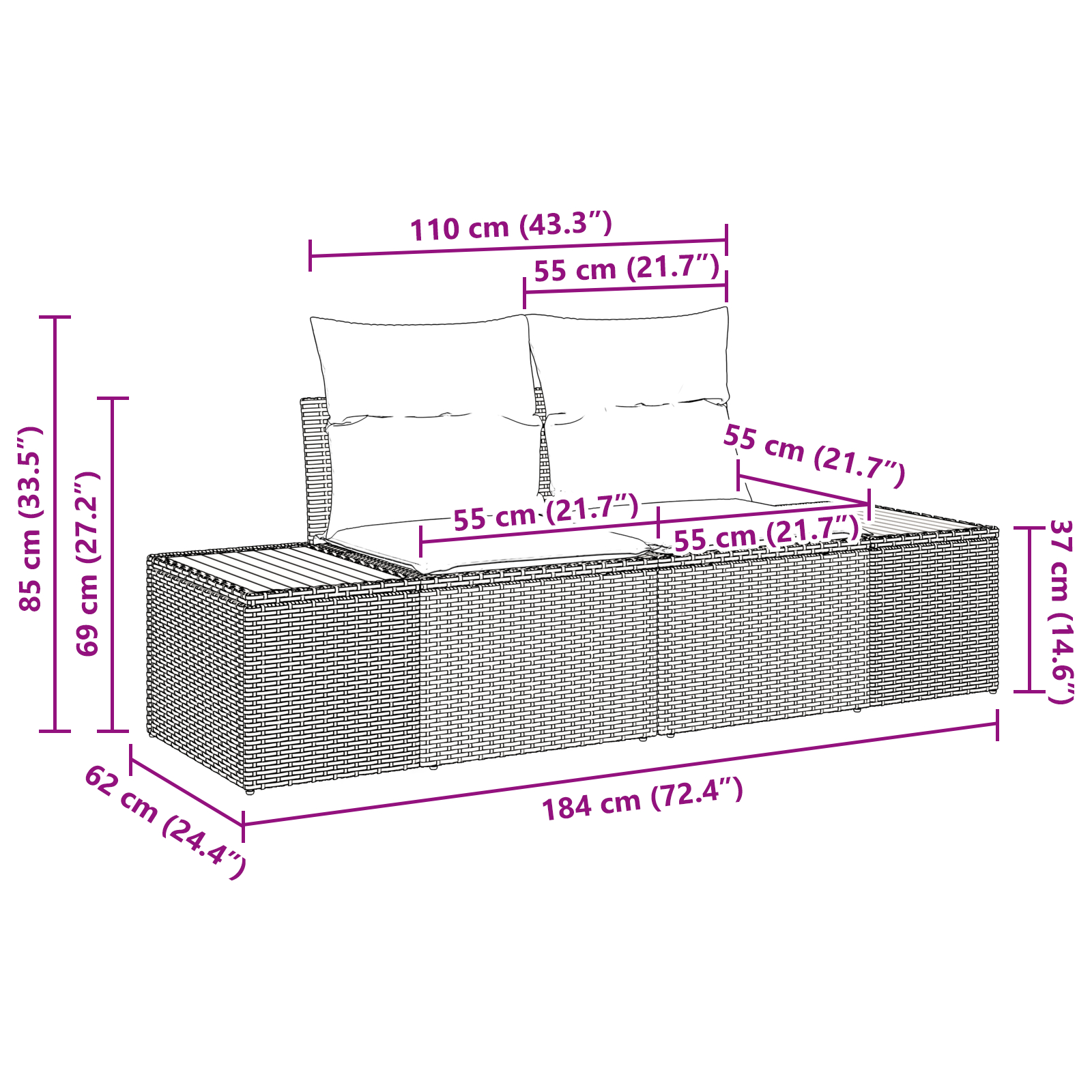 Set de canapele pentru grădină  cu 9 piese cu perne Negru Ratan Poliesteric Acacia, Set de dining pentru grădină  cu 3 piese cu perne Negru Ratan Poliesteric Acacia [10]