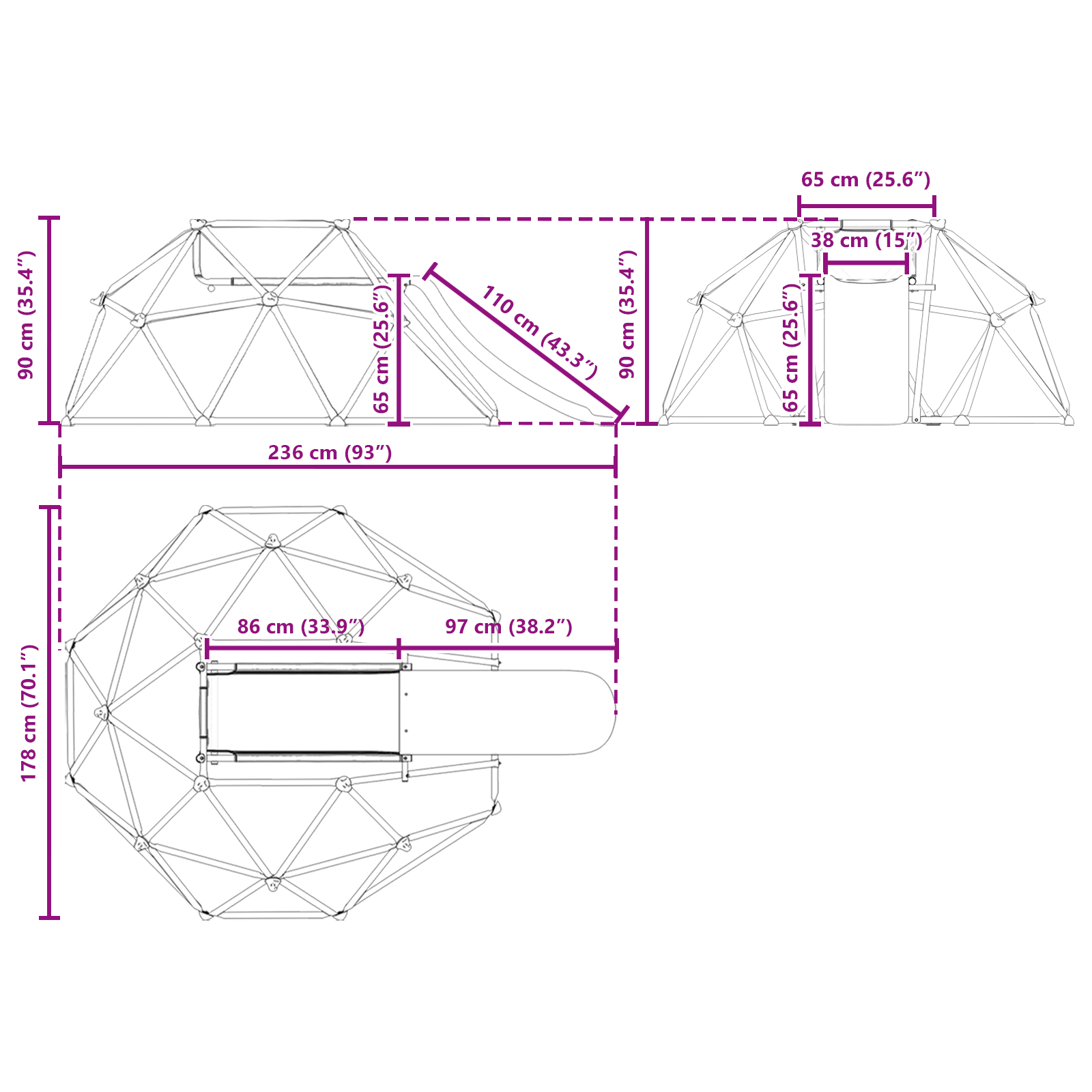 Dome de escaladă cu tobogan pentru copii 3-10 ani 247 cm 200 kg [7]