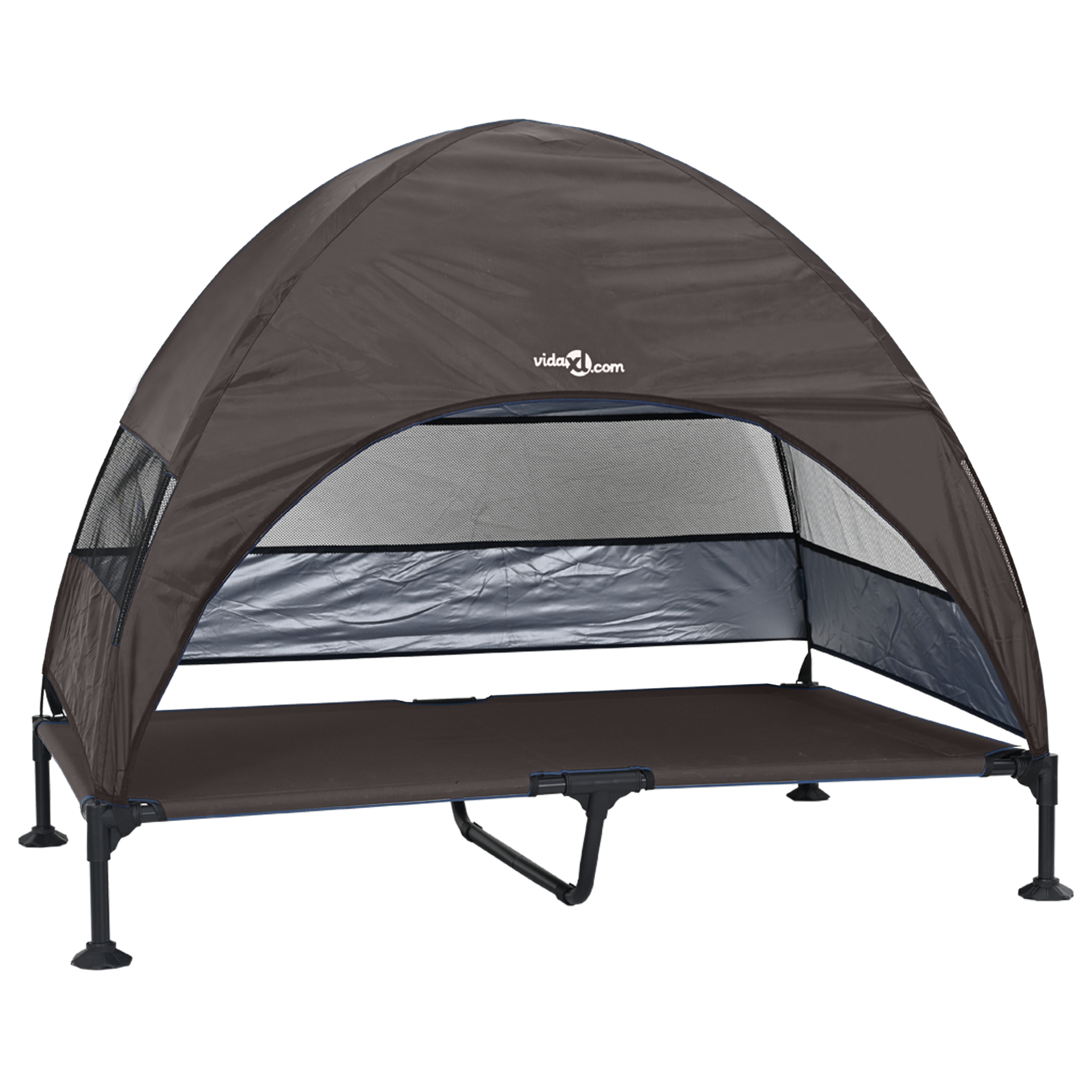 Pat câini ridicat cu copertină detașabilă Maro XL Oțel [2]