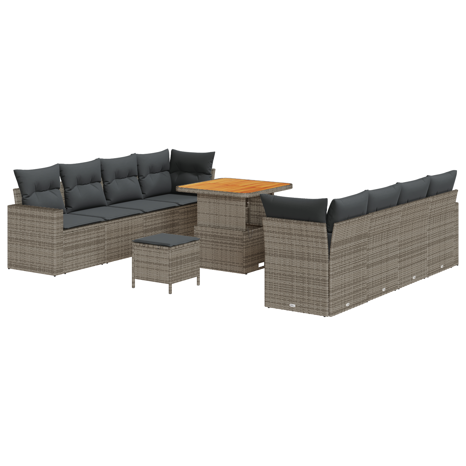 Set de Sofa de Grădină  11 Piese cu Perne Gri Ratan Polimeric Acacia, Set de Dining de Grădină  3 Piese cu Perne Gri Ratan Polimeric Acacia [1]