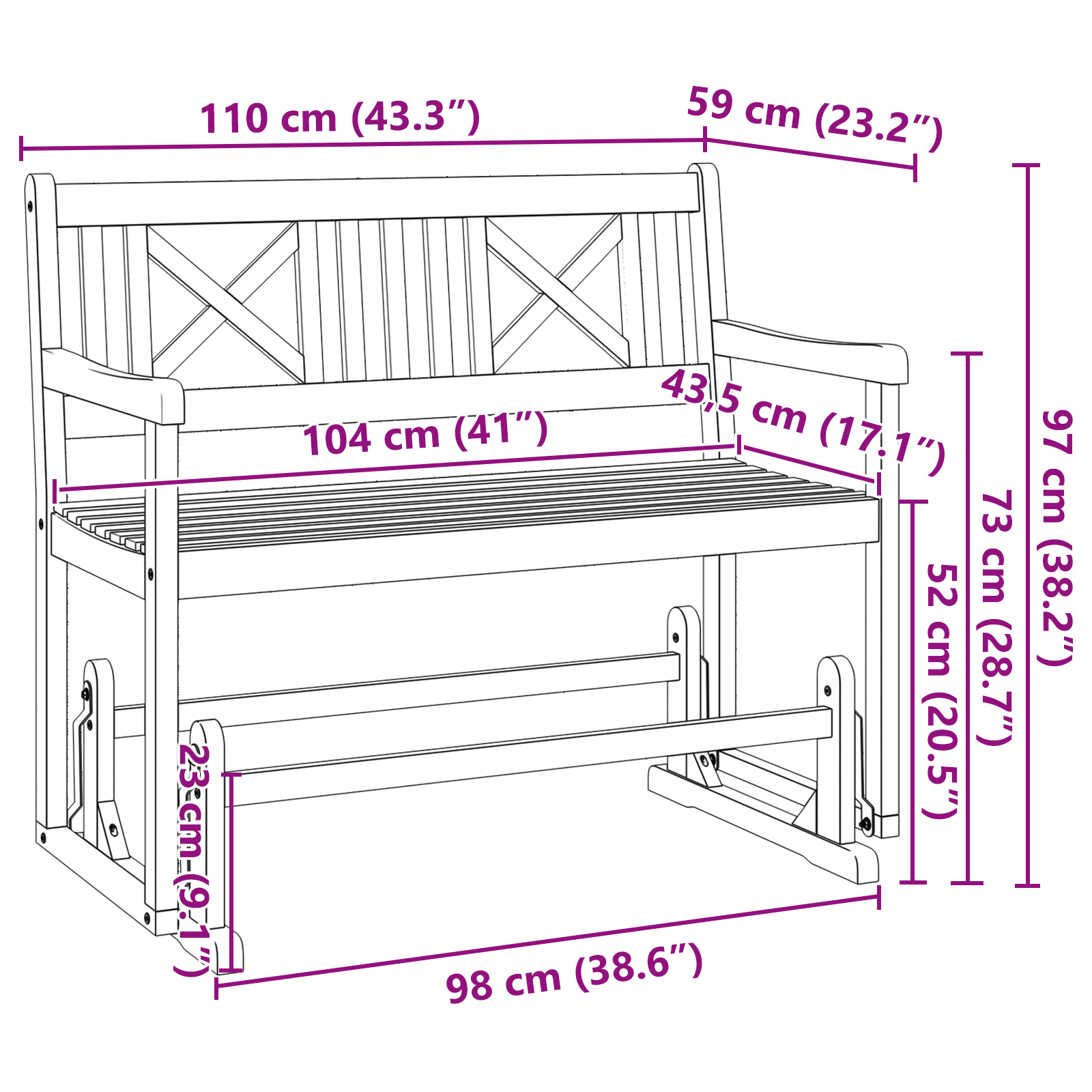 Bancă glisantă pentru grădină 110x59x97 cm Lemn masiv de acacia [10]