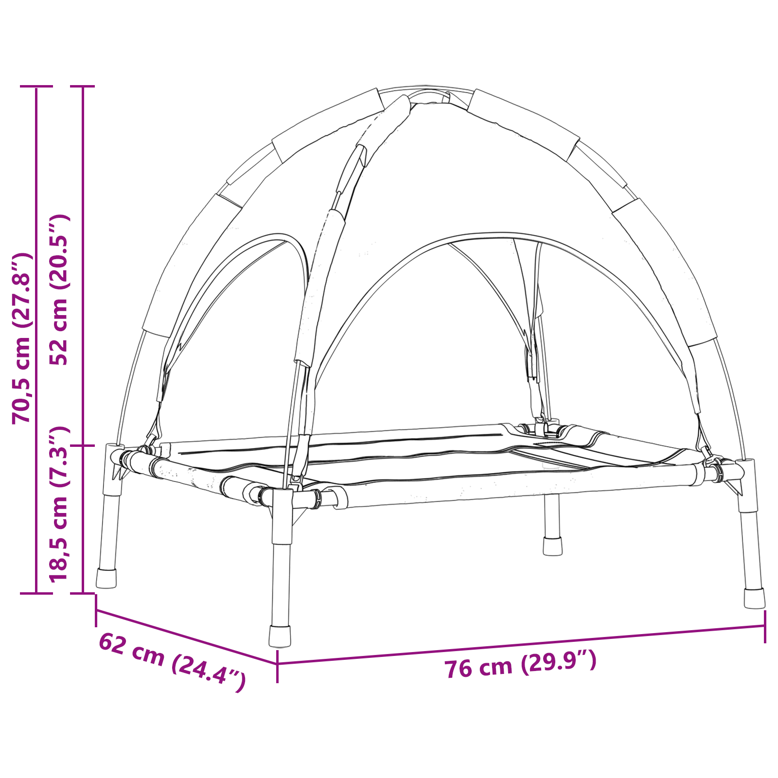 Pat ridicat pentru câini cu acoperiș detașabil Argintiu M Metal [9]