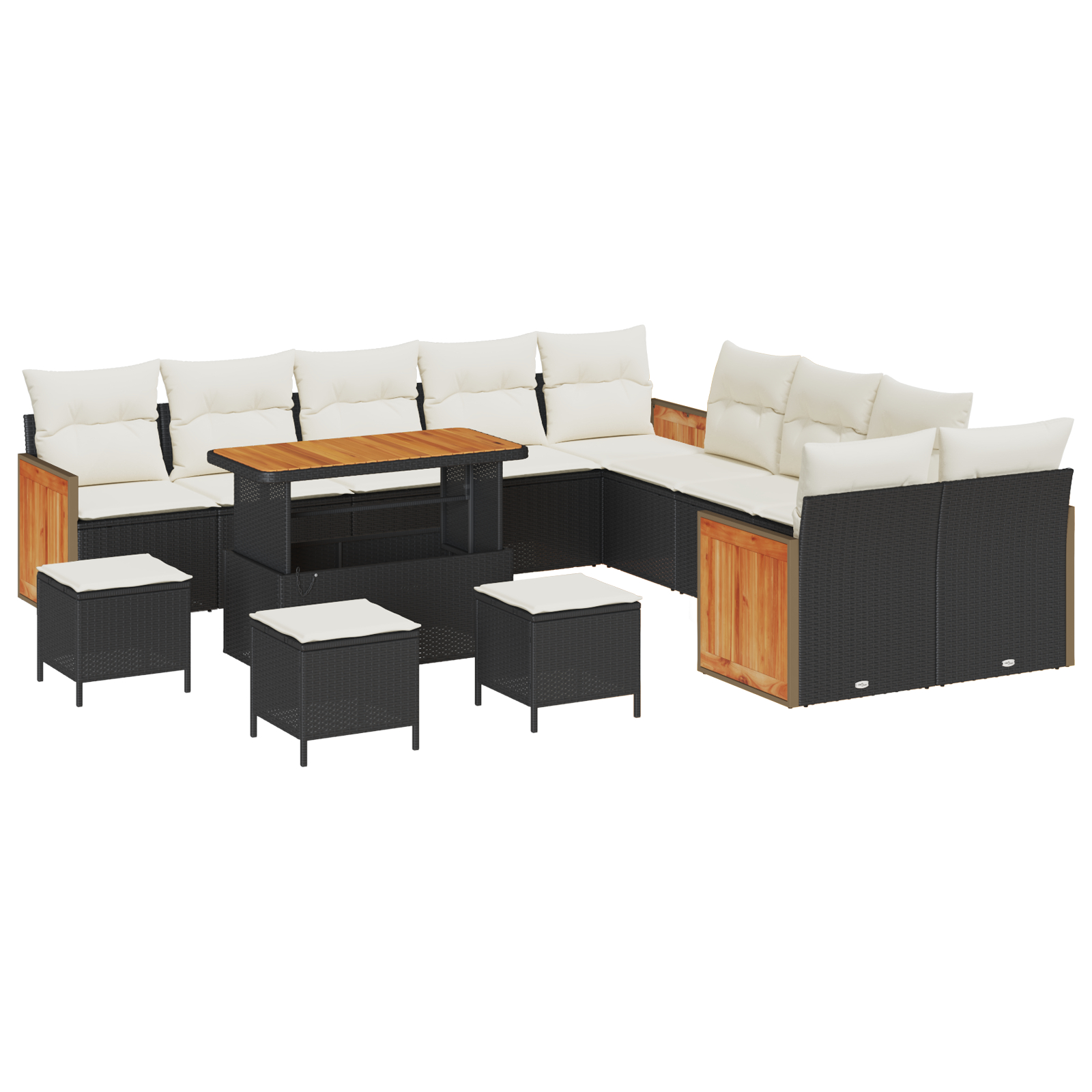 Set de sofa de grădină  14 piese cu perne negre din poliratan de acacia, Sofa de grădină  cu 2 locuri și perne negre din poliratan, Set de dining jardin 4 piese cu perne negre din poliratan de acacia [1]