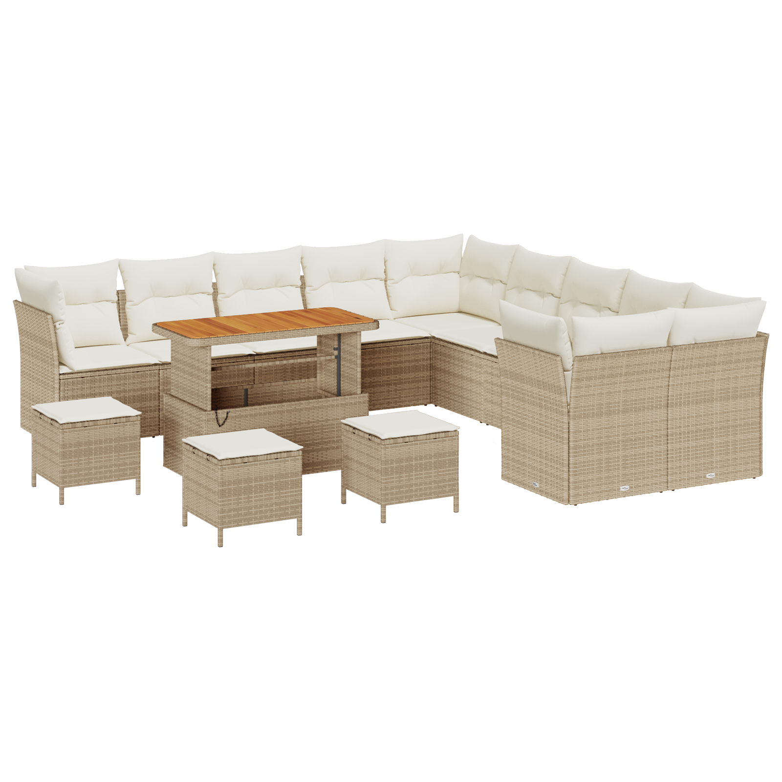 Set de Sofa pentru Grădină cu 14 Piese cu Perne Bej din Poliratan Acacia,  Set de Dining pentru Grădină cu 4 Piese cu Perne Bej din Poliratan Acacia [1]